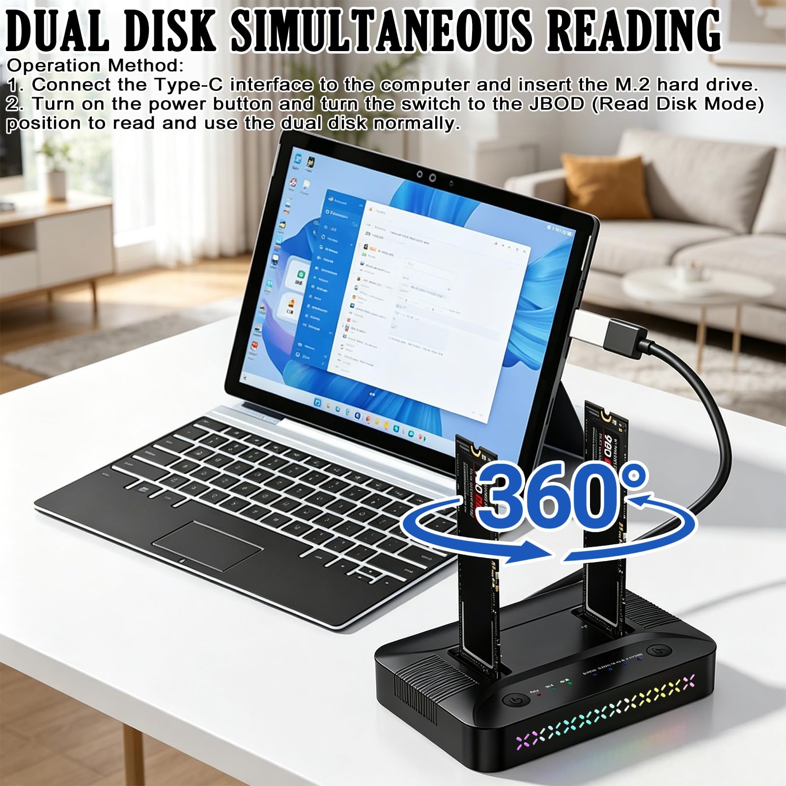M.2 NVMe SATA SSD Clone Dock, USB 3.2 Gen 2x2 20Gbps Dual Bay M2 NVMe SSD Case Docking Station Reader Duplicator con Clonazione Offline Hard Disk Docking Station Clone Station per 2230/2242/2260/2280