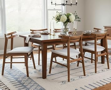 ROCITY Walnut Wooden Dining Chairs Set of 6, Boucle Upholstered Seating with Solid Wood Frame and Curved Back, for Dining Room and Restaurant Use, Beige