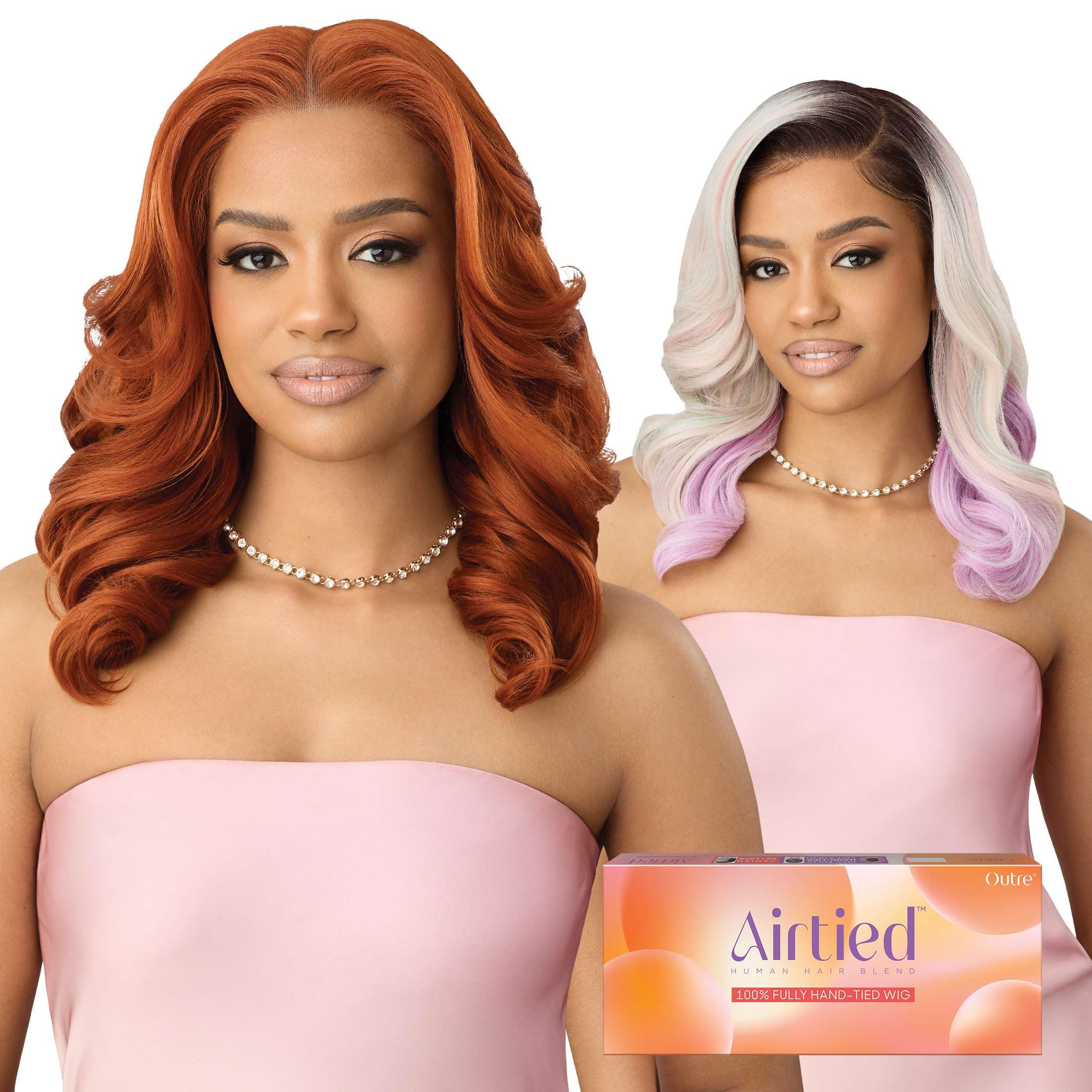 Outre Airtied 100% Fully Hand-Tied Wig - Human Hair Blend - Soft Curls 18” (BROWN GRAY 34)