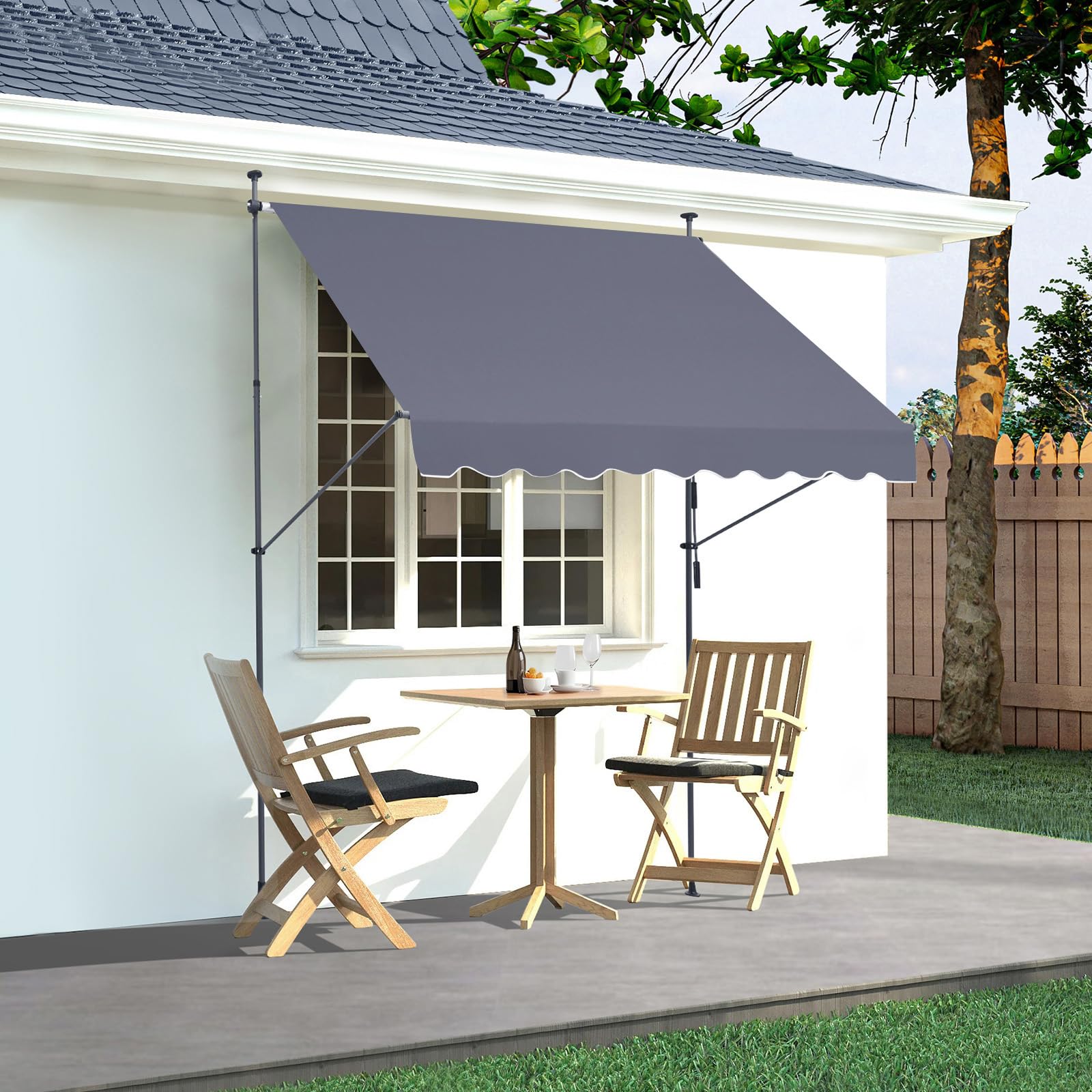VEVOR Tenda da Terra Retrattile 250 x 120 cm Tenda Manuale con Manovella, Altezza Regolabile 218-310 cm Tenda da Sole per Balcone Esterno Resistente ai Raggi UV, per Terrazza/Balcone/Cortile, Grigio
