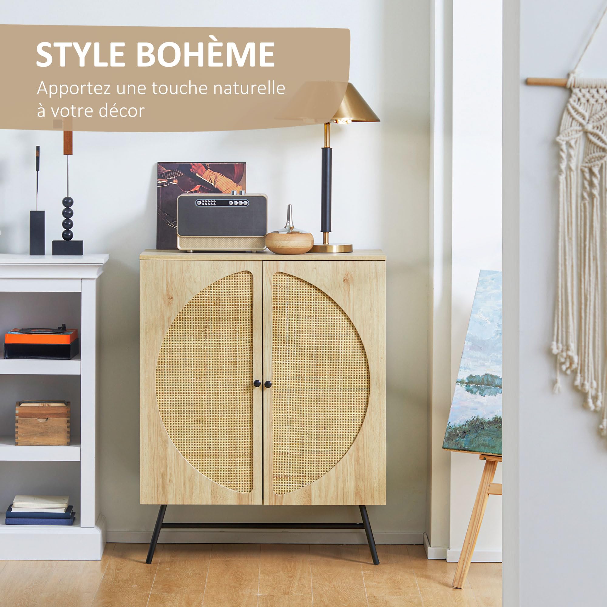HOMCOM Meuble de Rangement Buffet Haut 2 Portes 80 x 39 x 101,8 cm Naturel