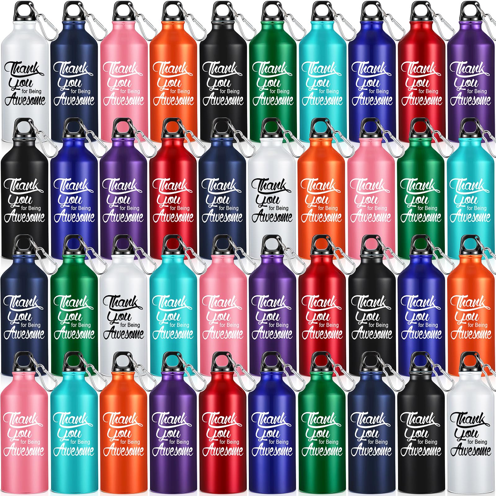 Uiifan 40 Pcs Employee Appreciation Gifts Bulk 20 oz Aluminum Water Bottles Thank You for Being Awesome Bottle Lightweight Leakproof with Cap Buckle