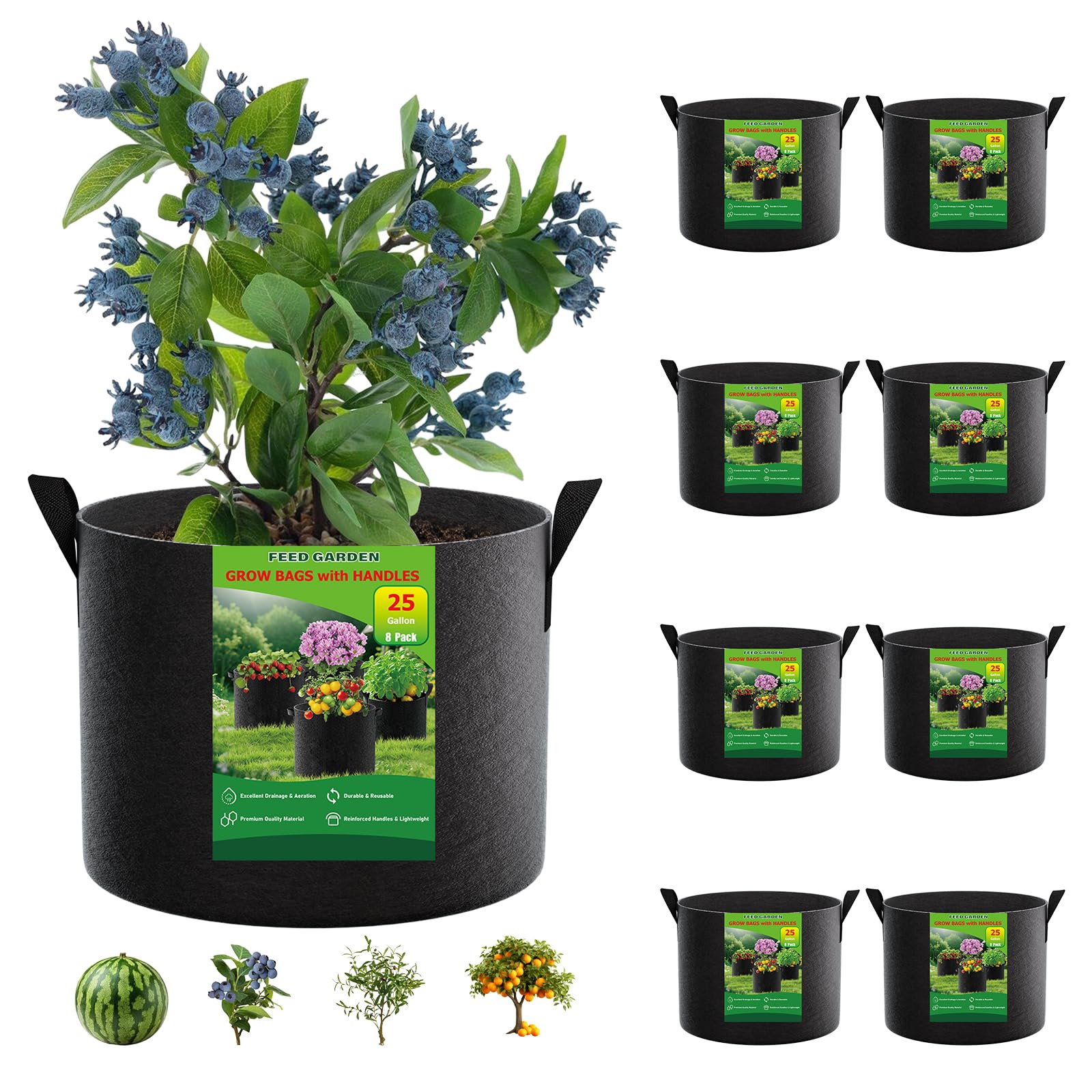 FEED GARDEN 25 Gallon Grow Bags 8-Pack