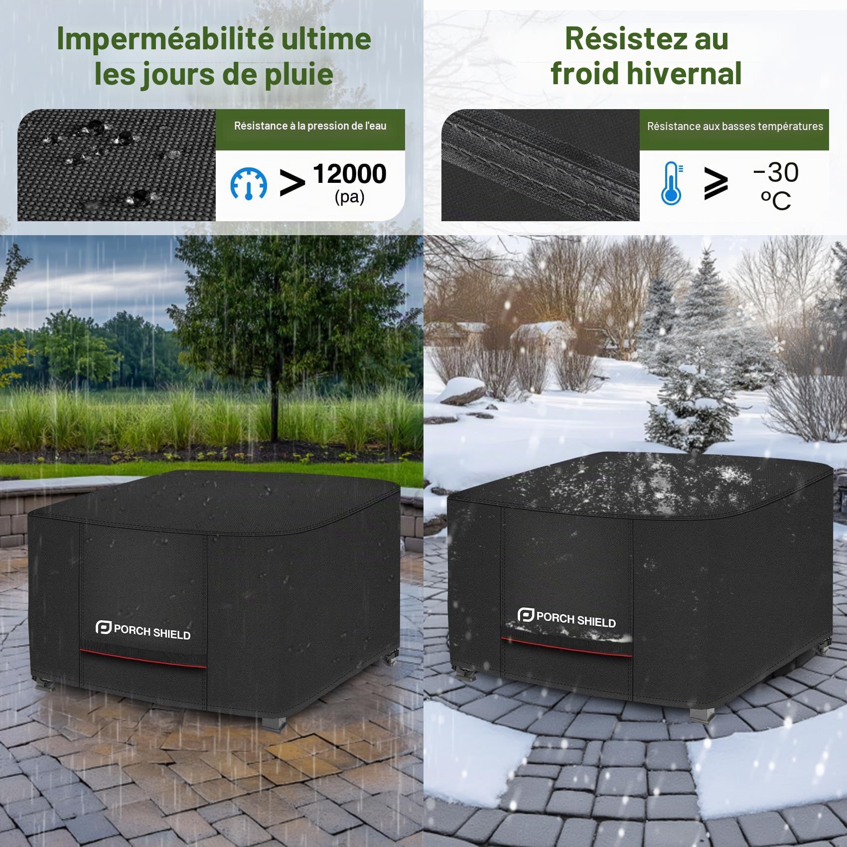 Porch Shield Housse de brasero de terrasse résistante aux UV – Housse de table carrée imperméable pour brasero d'extérieur, 91,4 x 91,4 cm, noir
