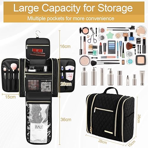 Miniatura 5 de Neceser colgante para mujer, bolsa de aseo personal, bolsa de cosméticos de tamaño completo, bolsa de maquillaje de viaje, organizador, Negro -,