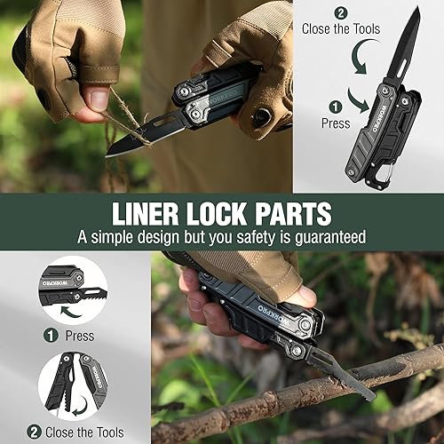Miniatura 5 de WORKPRO Multitool-11 in 1 Multitool Pliers with Pocket Clip and Sheath-EDC Multi Tool Knives with Safety Lock-Camping Tools Pocket Knife with