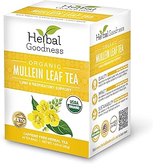 Mullein Leaf Tea - Organic Mullein Tea Bags For Lungs, Respiratory Health, Digestive System, Immune System, Supports Overall Health, 24 Mullein Tea bags, Herbal Goodness