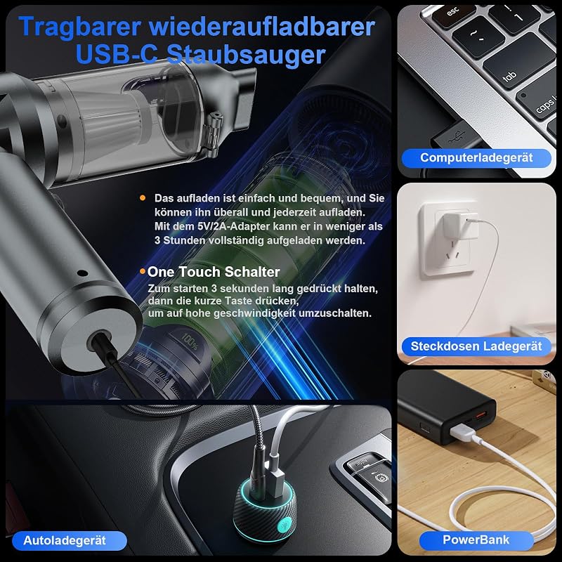 Aspirator vertical fără fir Ludunbuy 4 în 1, 26000 Pa, cu afișaj digital, 6000 mAh, 3 trepte de viteză, autogolire, pentru mașină și păr de animale