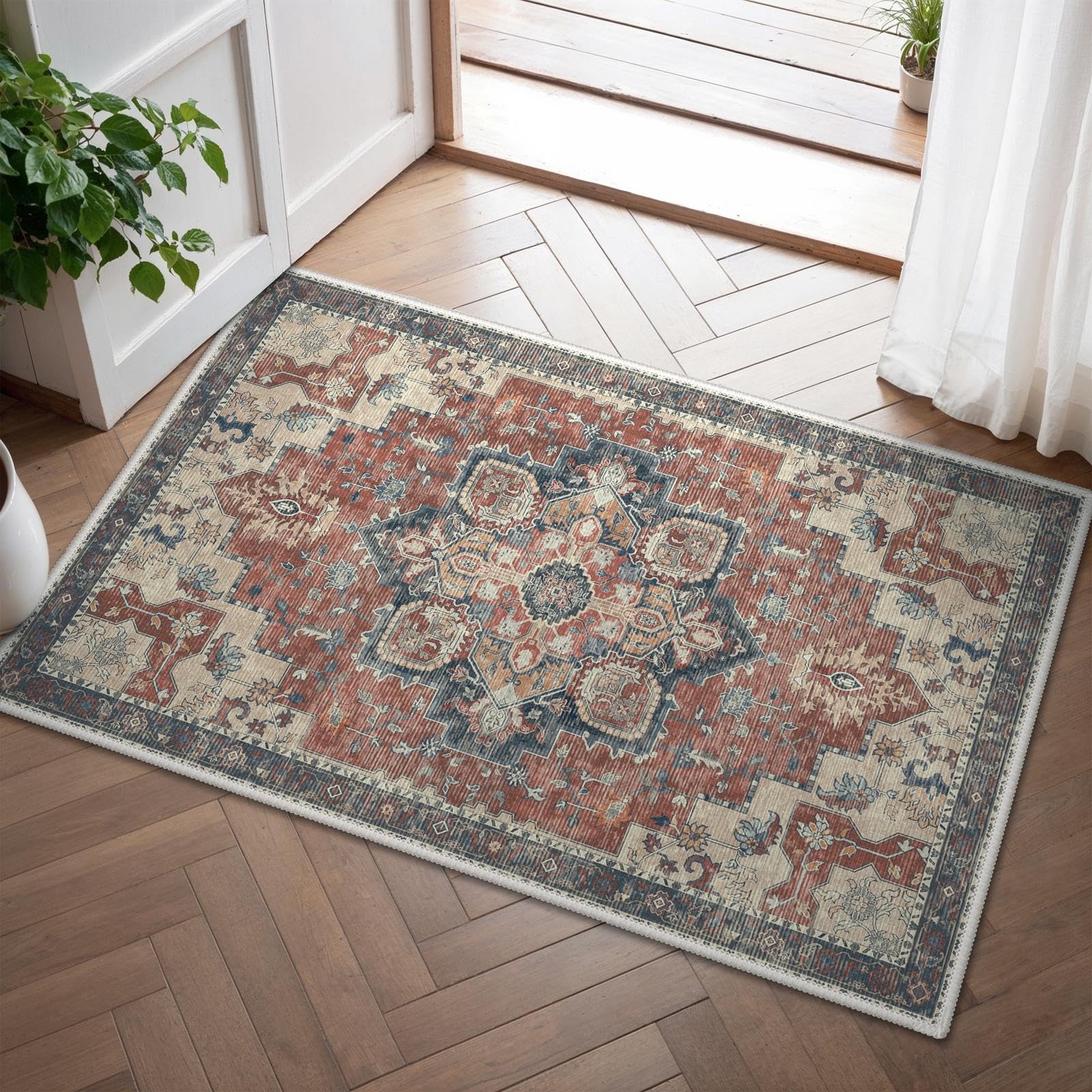 GENIMO Vintage Teppich, Teppiche Wohnzimmer, Waschbare Teppiche, Boho Teppich, Klein Carpet rutschfest
