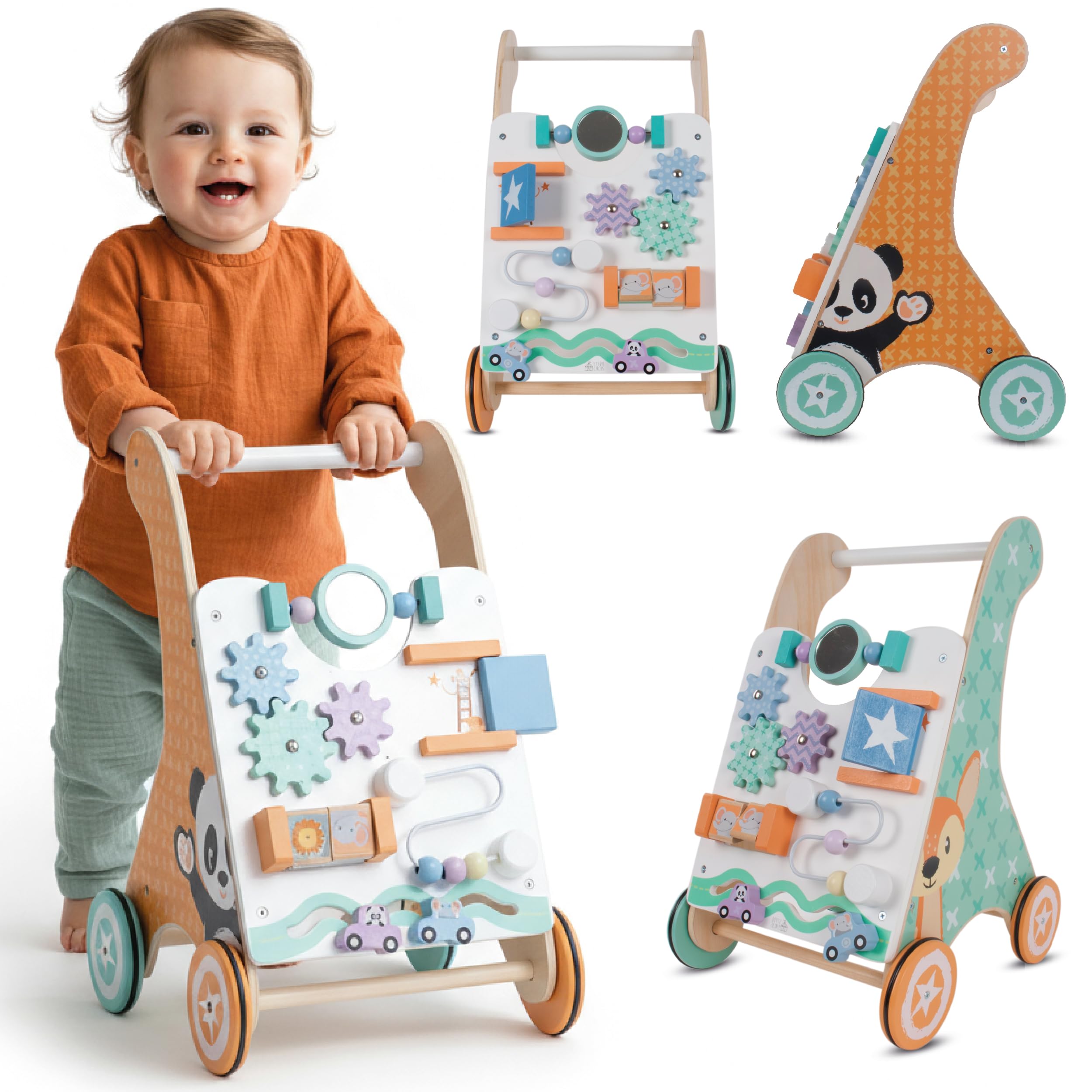 Carrello primi passi legno XXL, Gioco per bambini e bambini, Deambulatore Multifunzionale, per bambini da 12 a 36 mesi, rimo Compleanno Regalo 1 2 Anno (Bianco)
