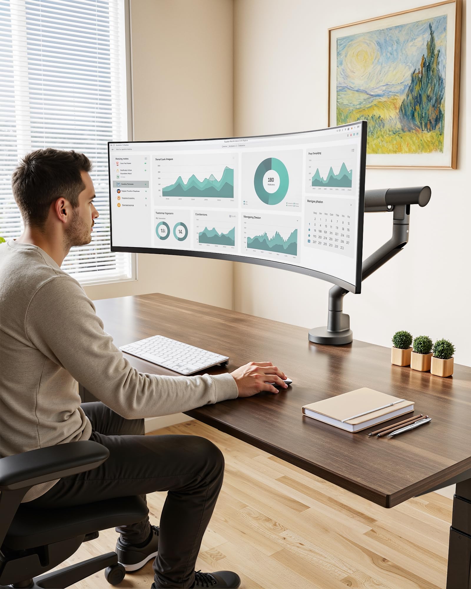 monTEK Brazo Monitor para Pantallas de 17 a 40 Pulgadas soporta 11 kg | soporte de escritorio ajustable, VESA 75/100mm, montaje mediante abrazadera y pasacables Diseño moderno y robusto,gris oscuro