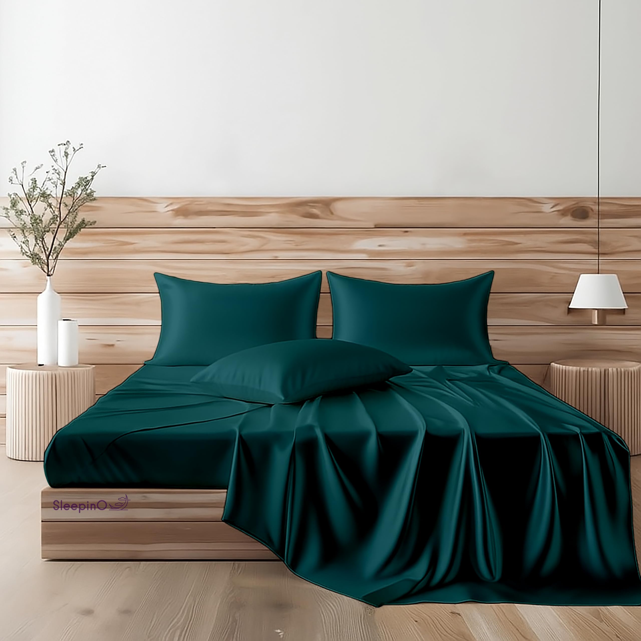 Luxurious Satin Solid Bedsheet Single Bed with Pillow Covers | Dreamy & Romantic Night Bedsheet | Velvet Glow Satin Home Furnishing Gift for Couple & Women - 90x60 Inch Teal, 400 TC-image-32