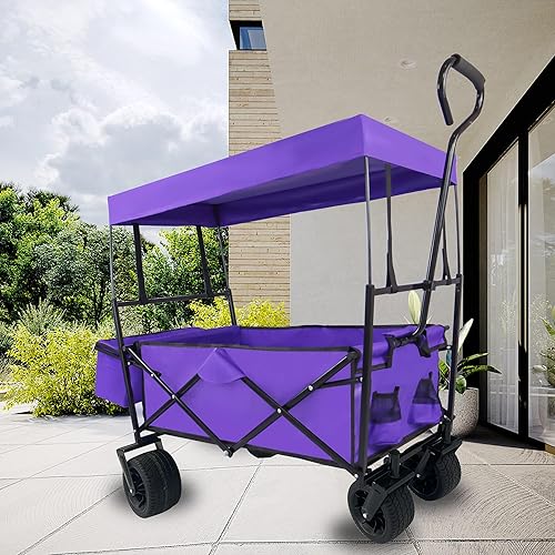 Carrito de jardín plegable con ruedas giratorias de 360 grados y toldo extraíble, capacidad de peso de 262 libras, carrito plegable con cesta de