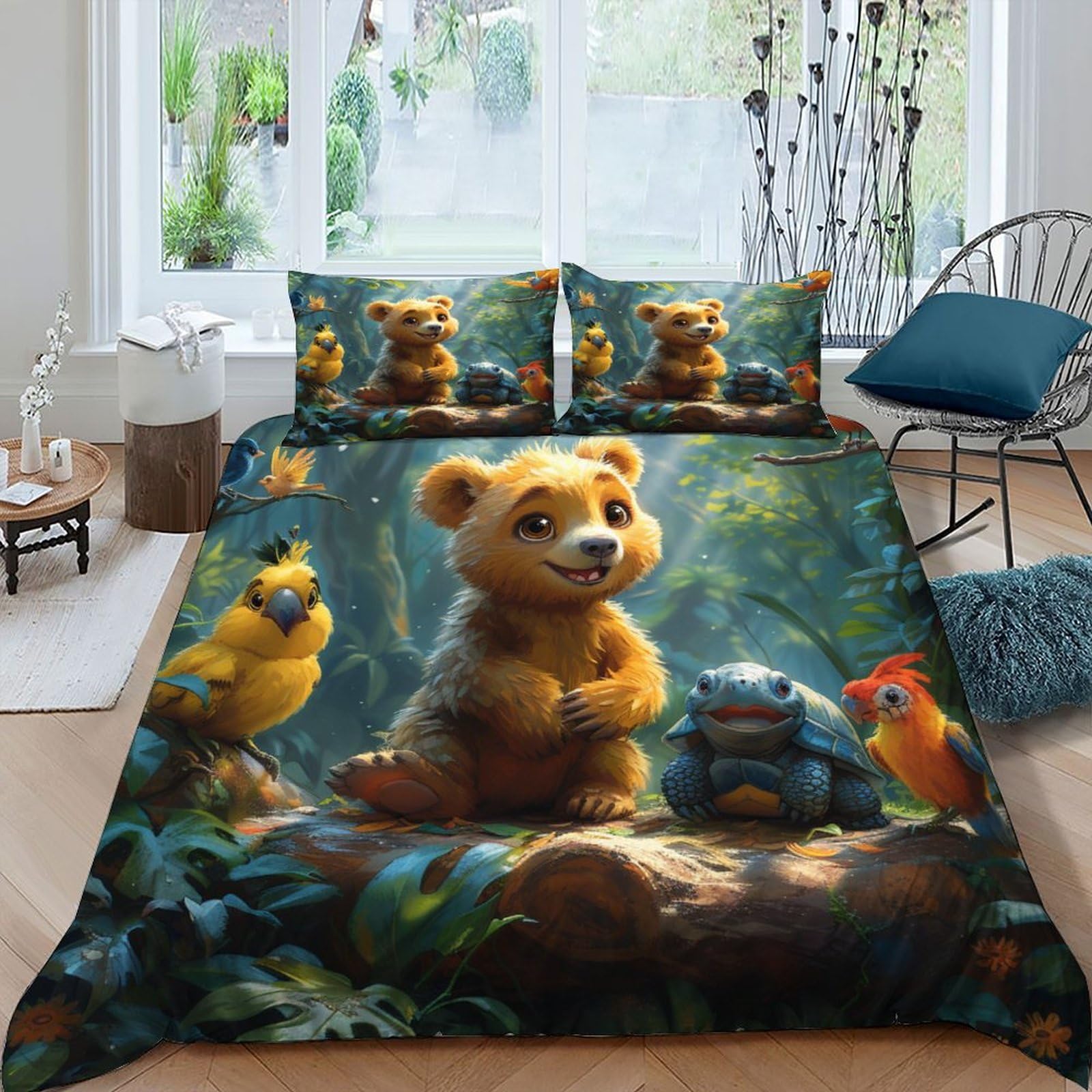 Housse de couette wild animals en microfibre pour chambre enfant et adulte