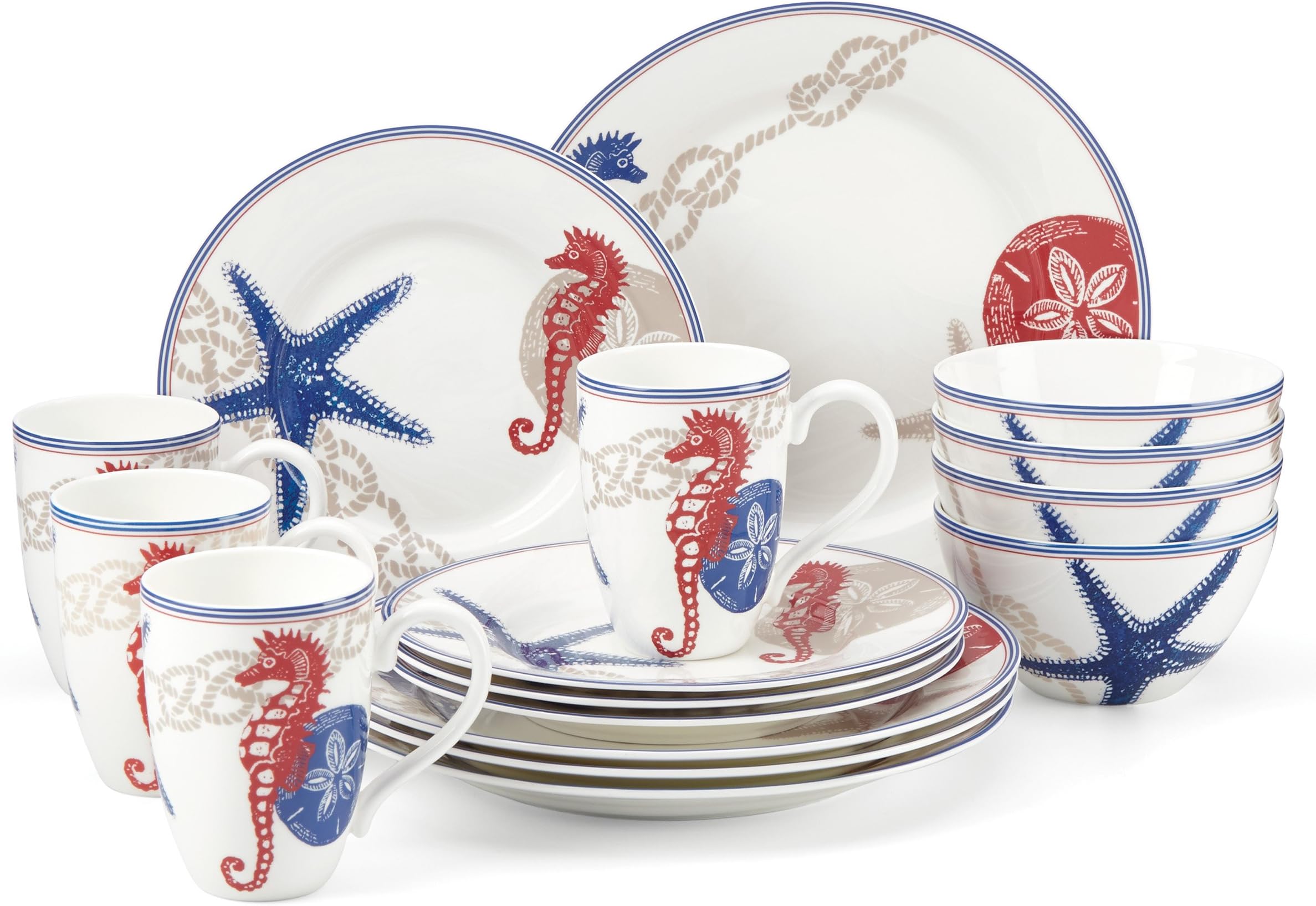 Lenox 16 Piece Oceanside Dinnerware Set, Multicolor