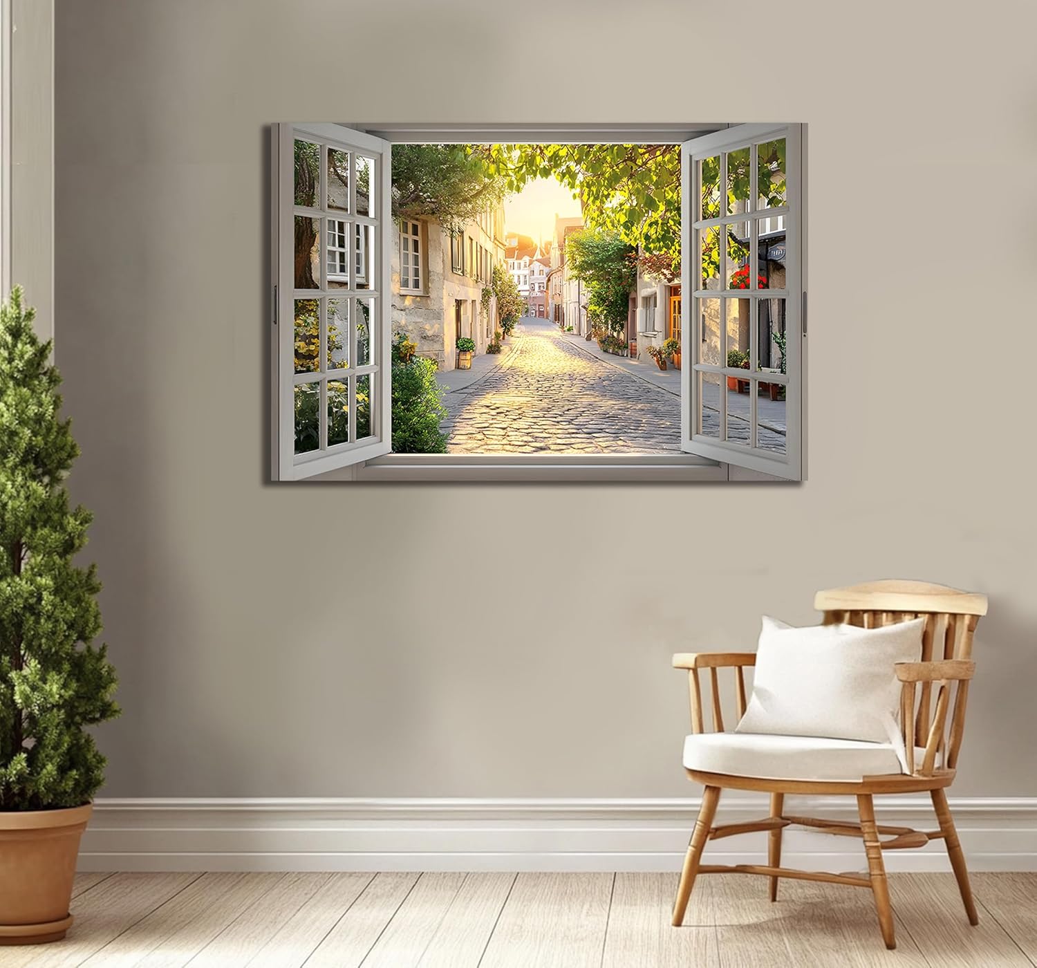WOOHOOROO European Street View Fake Window Sticker–3D Wall Decal for Living Room,Bedroom and Home Decor,32" x 48"
