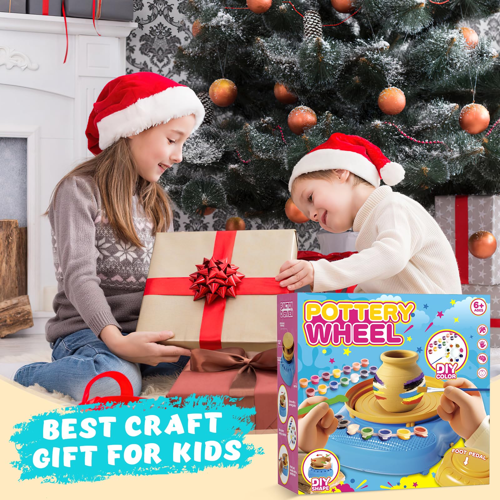Töpferscheibe für Kinder mit Ton Set-Bastelset für Kinder ab 6 8 12 Jahre, Komplettes Töpferset mit Lufttrocknendem Ton und Malwerkzeug, Ostern Weihnachten Geburtstagsgeschenk für Jungen Mädchen(cyan)