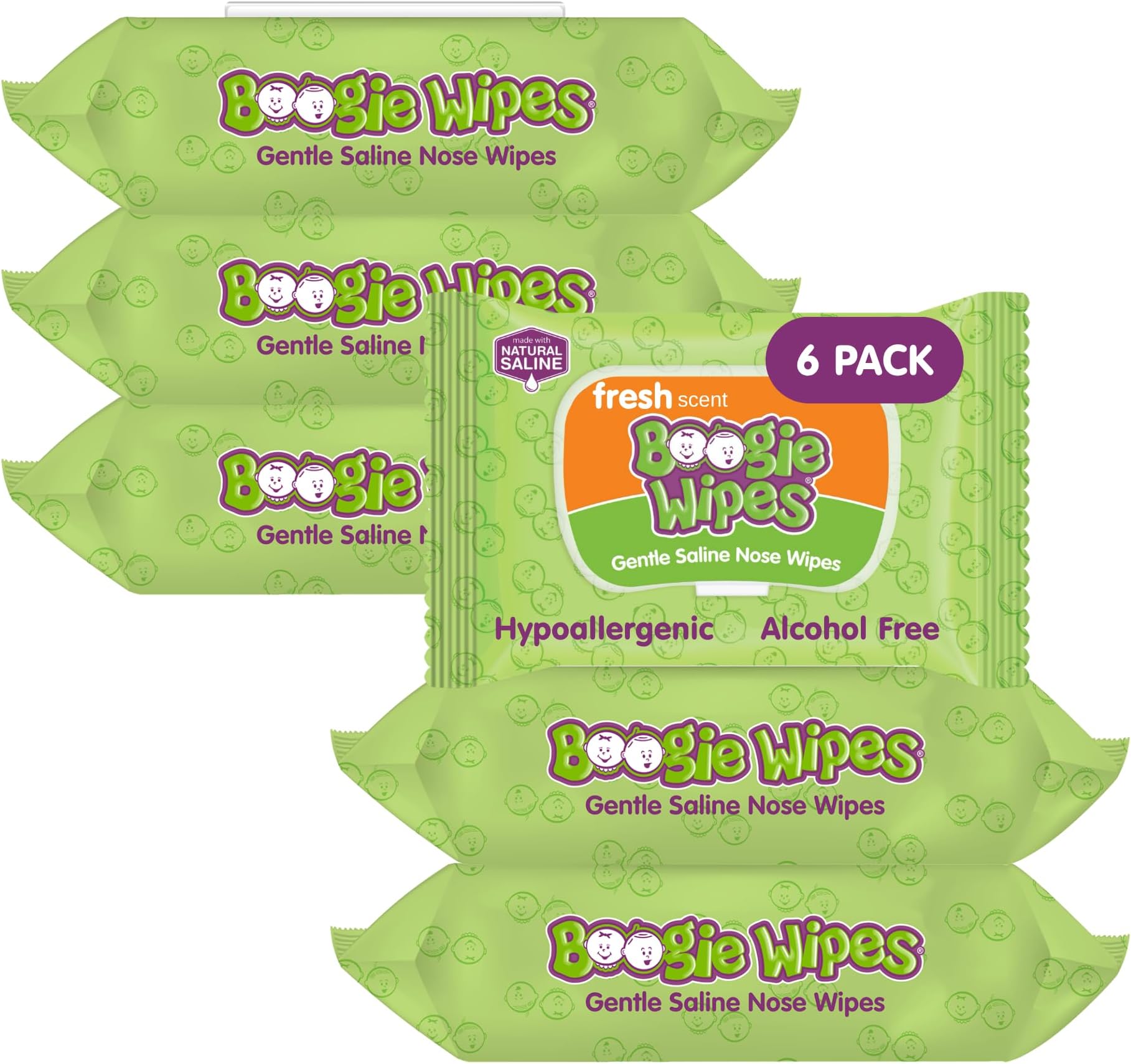 Wipes Saline Nose Wipes, Fresh Scent, 30-Count (Pack of 6)