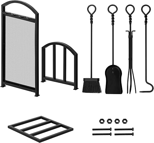 Miniatura 5 de AMAGABELI GARDEN & HOME Juego de herramientas para chimenea de 30.7 pulgadas para interiores y exteriores, soportes de madera para almacenamiento de