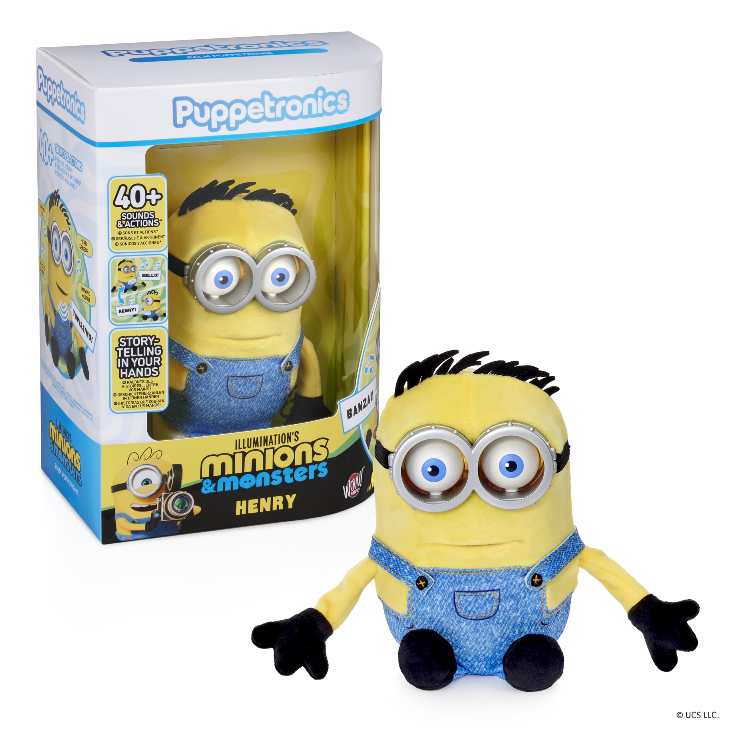 WOW! STUFF Minions Palm Puppetronic - Henry | 40+ Sounds and Actions | Blinking Eye & Moving Mouth | Pairs with Minions James & Dick Palm Puppetronics | For Fans Age 6+
