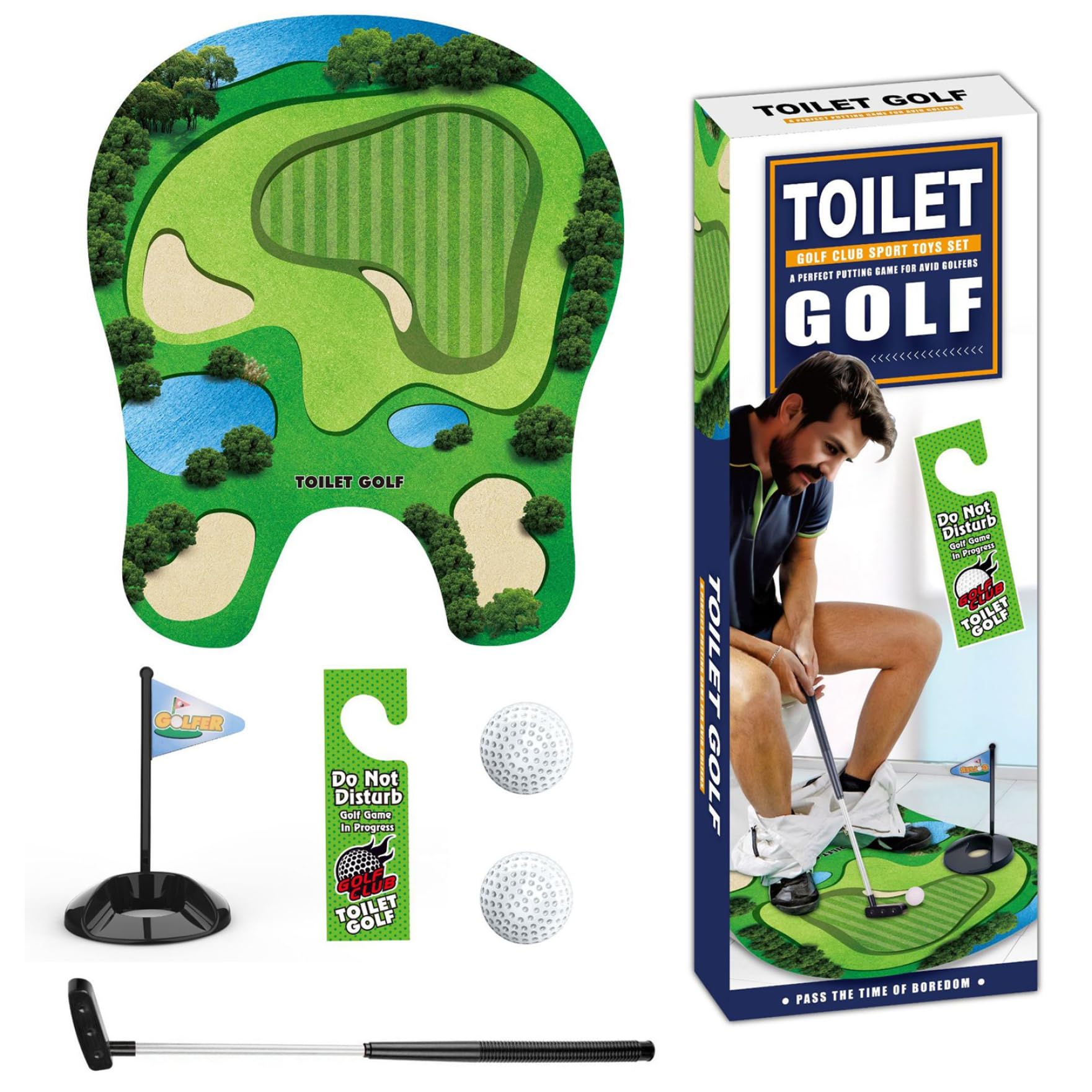 – 1 Set Toilet Games for Kids, Toilet Golf Practice Game Includes Putter Balls Putting Green Funny Mini Golf Game for Kids Men Dad Boyfriend Any Restroom
