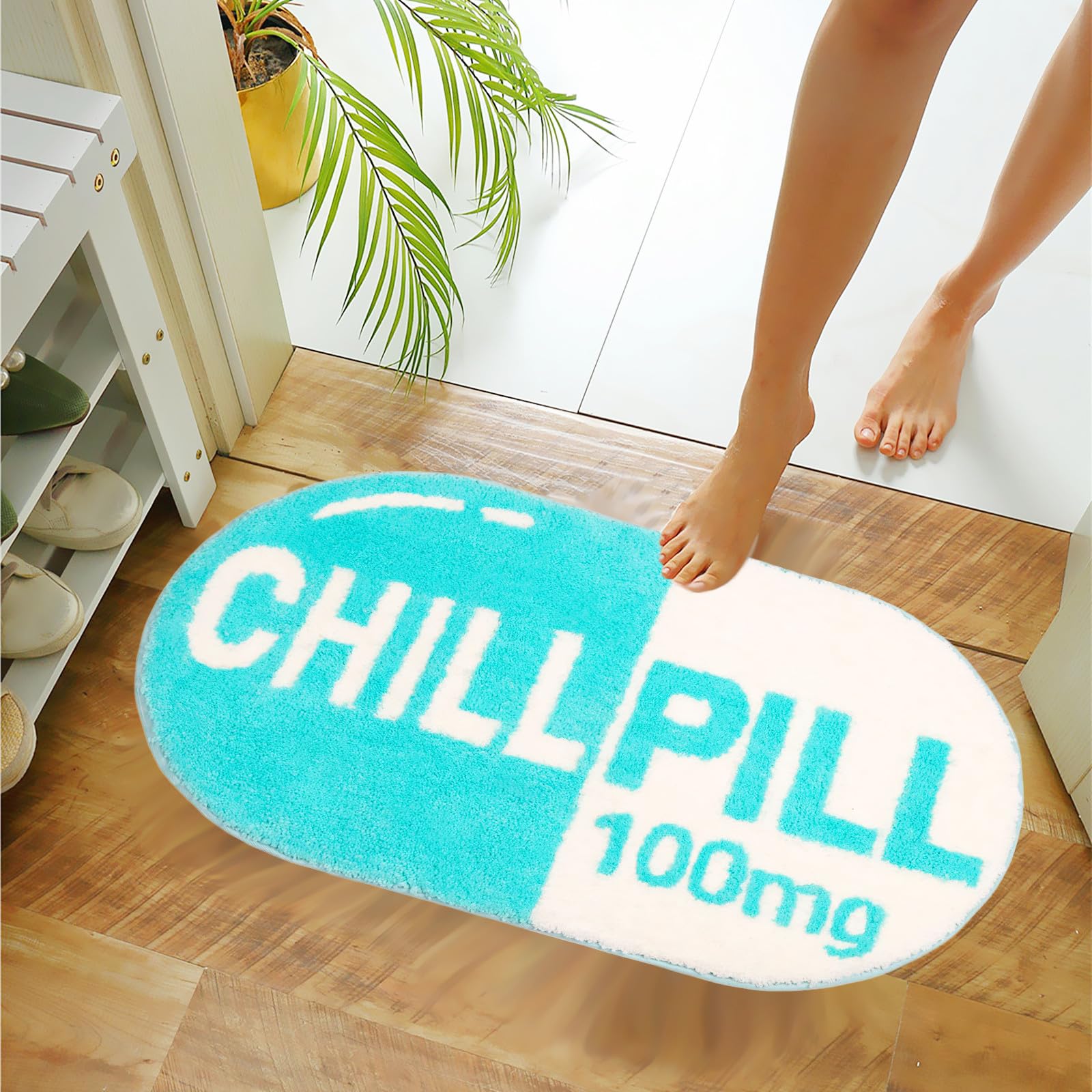LEVINIS Niedliche lustige Chill-Pillen-Badematte für Kinderzimmer, Badezimmerdekoration, Teppich, rutschfest, waschbar… – Ansicht 3