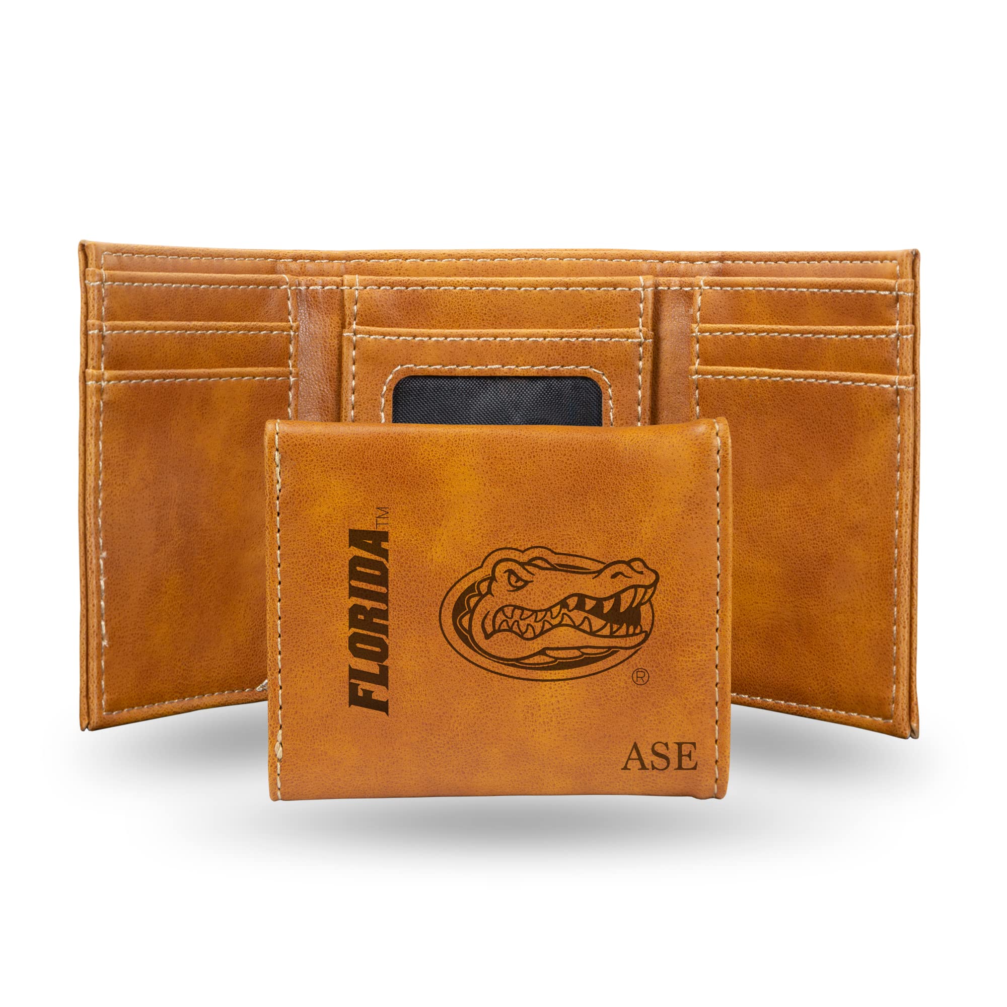 Rico Industries NCAA Florida Gators Brown Personalized-Custom Laser Engraved Tri-fold Wallet - Slim Wallet