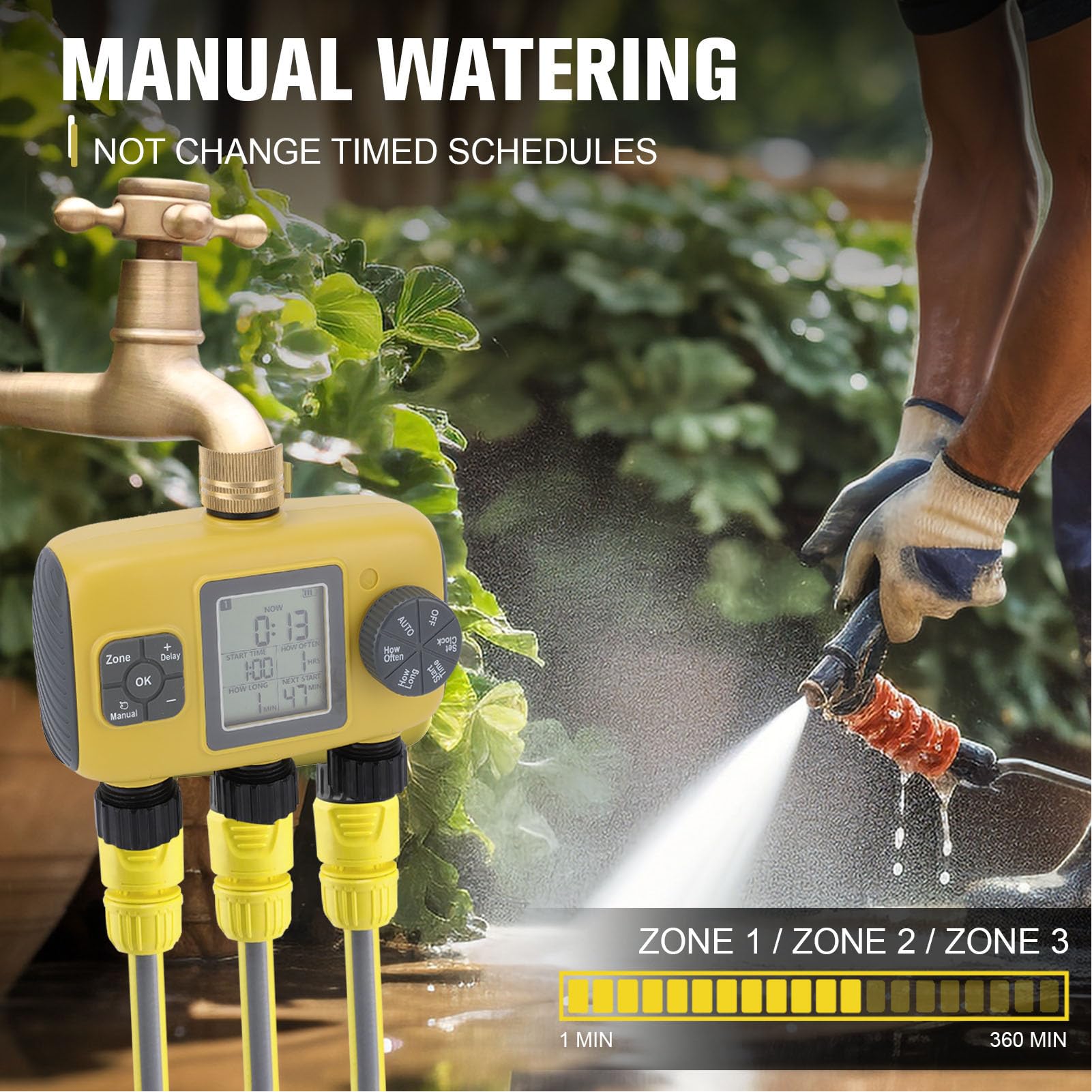 Sonew Timer da Giardino con Ritardo Pioggia IPX5 Modalità Automatica Manuale per Orto, Prato, Aiuola