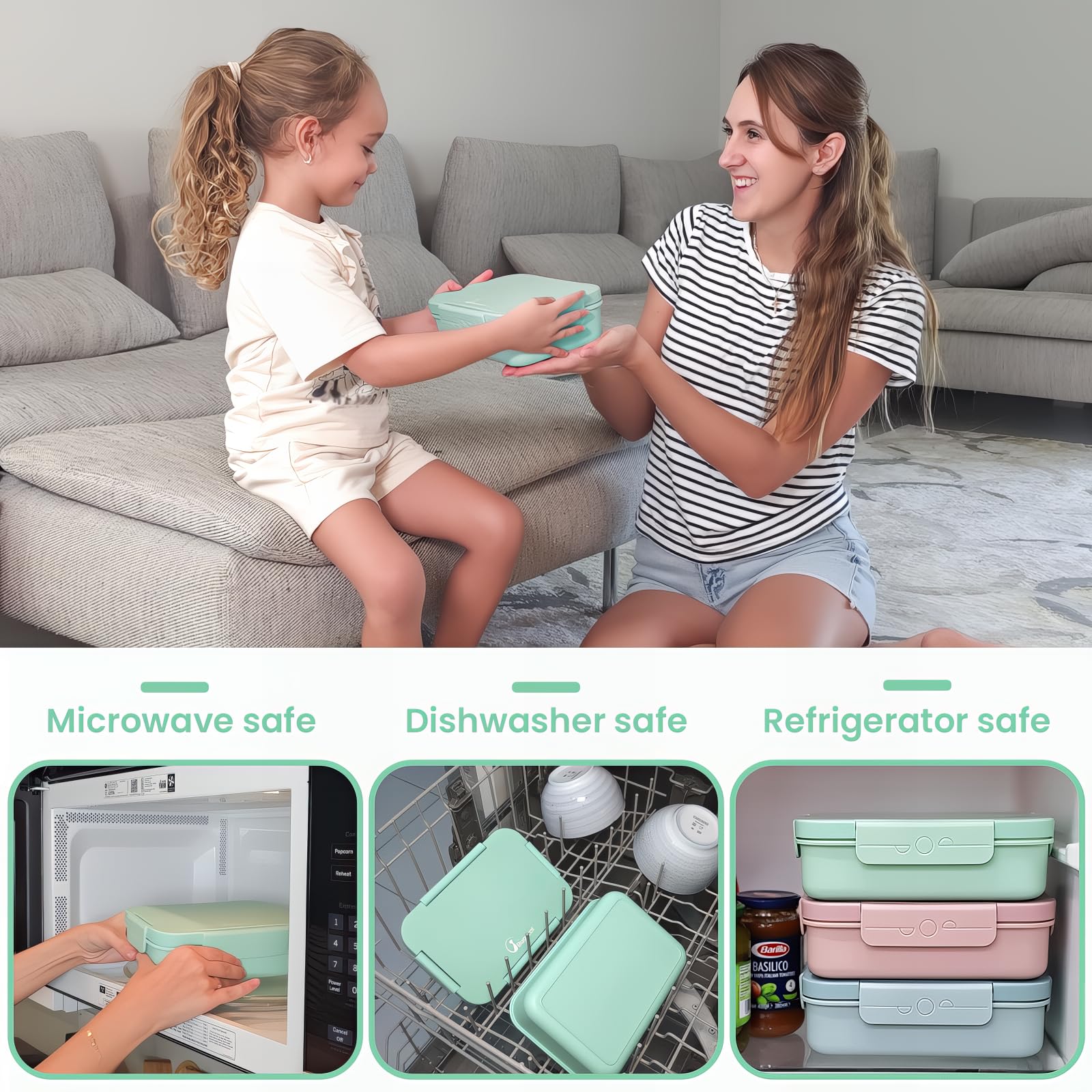 Lunch Box Bento 1300ML Rosa - 4 Scomparti, Impermeabile, Con Posate, Per Bambini E Adulti