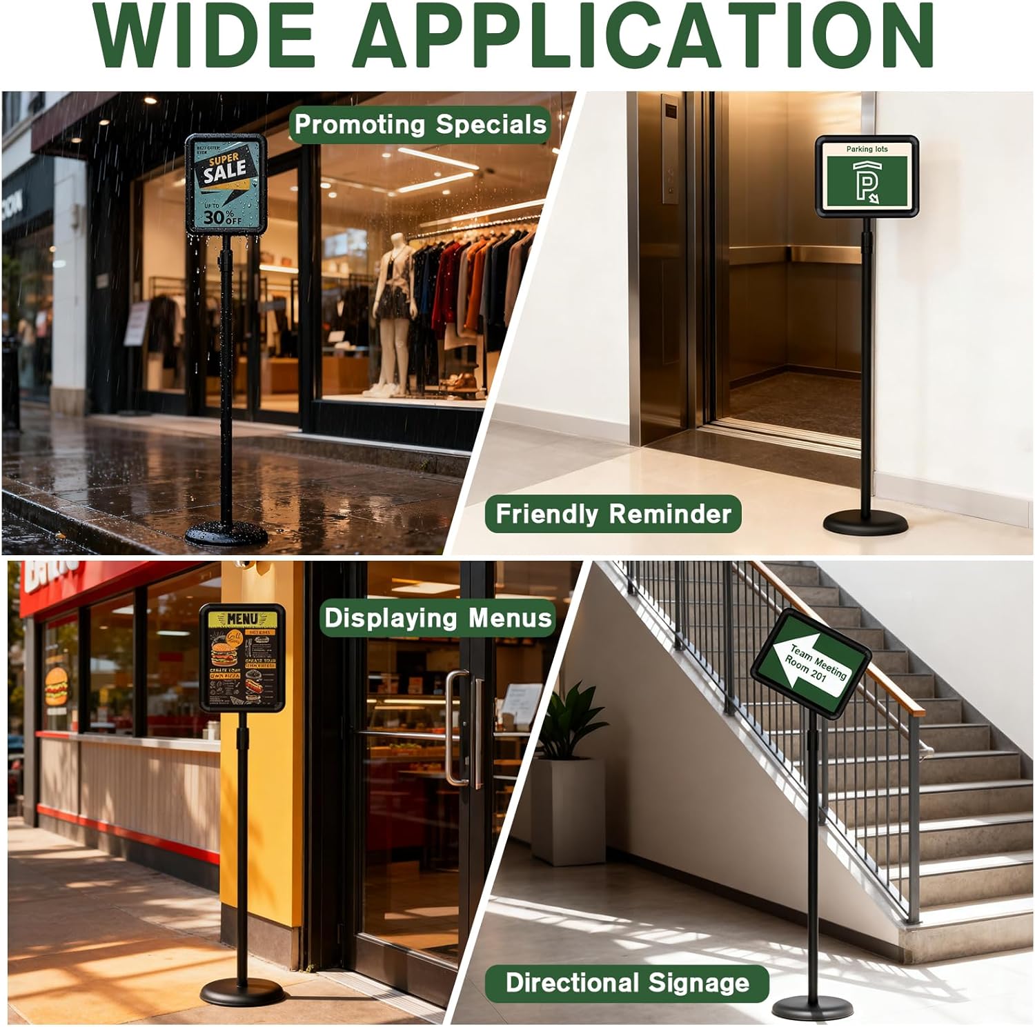 Sign Holder - 8.5x11 inch Sign Stand Holder Adjustable Display Stand Floor Standing Sign Holder, Signage Stand with Snap-Open Frame Display for Malls,Schools,Restaurants (Black) - Image 8