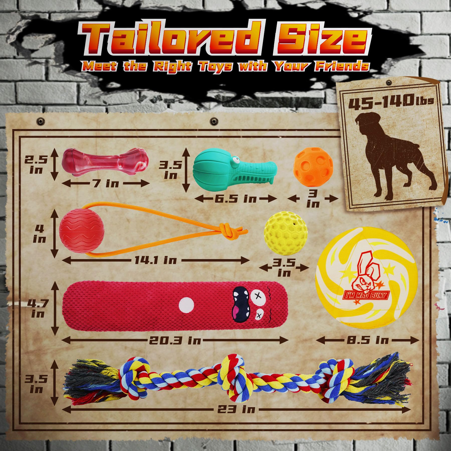 Robustes Kauspielzeug für Aggressive Kauer, 9 Stück, unzerstörbar, großes Hundespielzeug, inklusive Zerrkau- und Seilspielzeug, quietschendes Spielzeug für mittelgroße und große Hunde (für