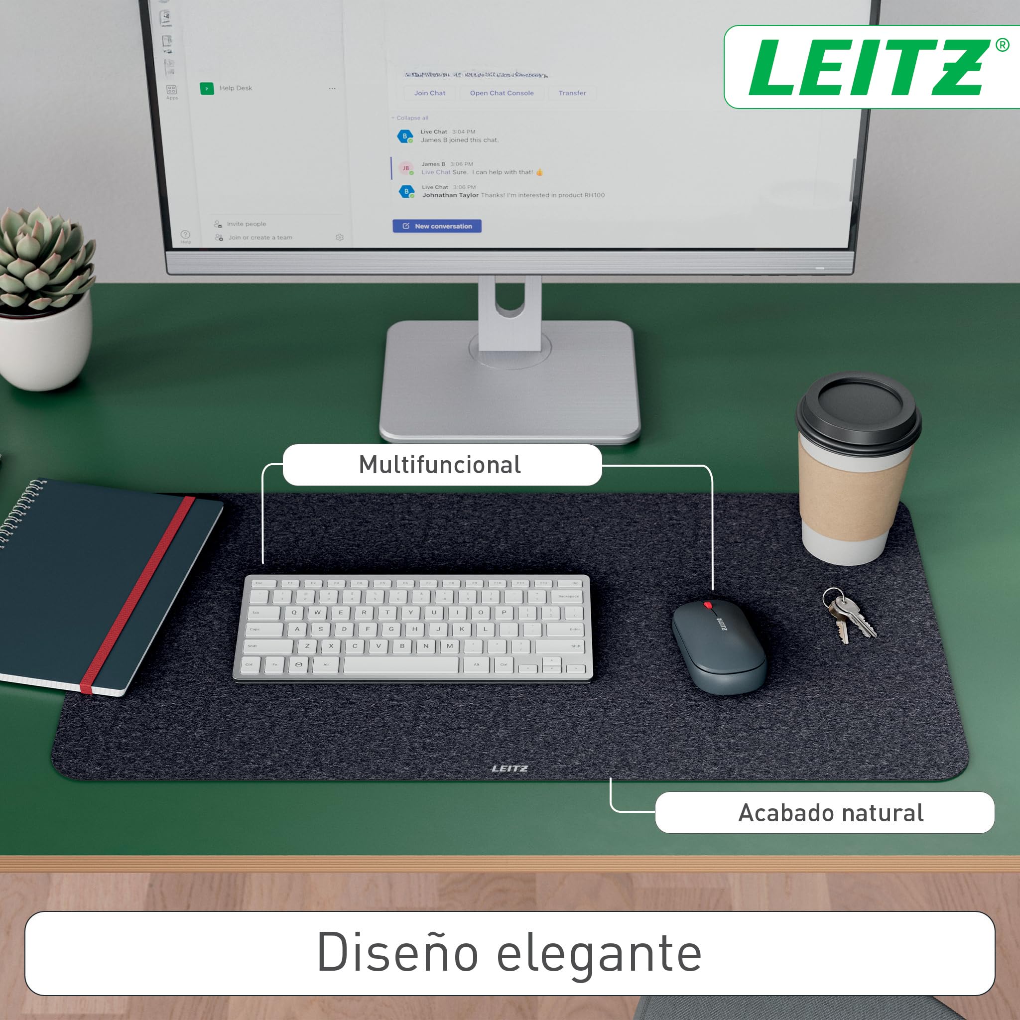 Leitz Alfombrilla de Fieltro Grande para Escritorio - Protector de Fieltro para Escritorio, Antideslizante, Superficie Suave para Teclado y Ratón, Cubre Escritorio de Oficina y Casa (70x36cm, Gris)