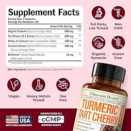Turmeric Curcumin Supplement with 10:1 Tart Cherry Extract & Celery Seed Extract - Natural Uric Acid Balance, Joint Health, Sleep Aid - Turmeric Curcumin with Black Pepper. Tart Cherry Capsules 2 Pack
