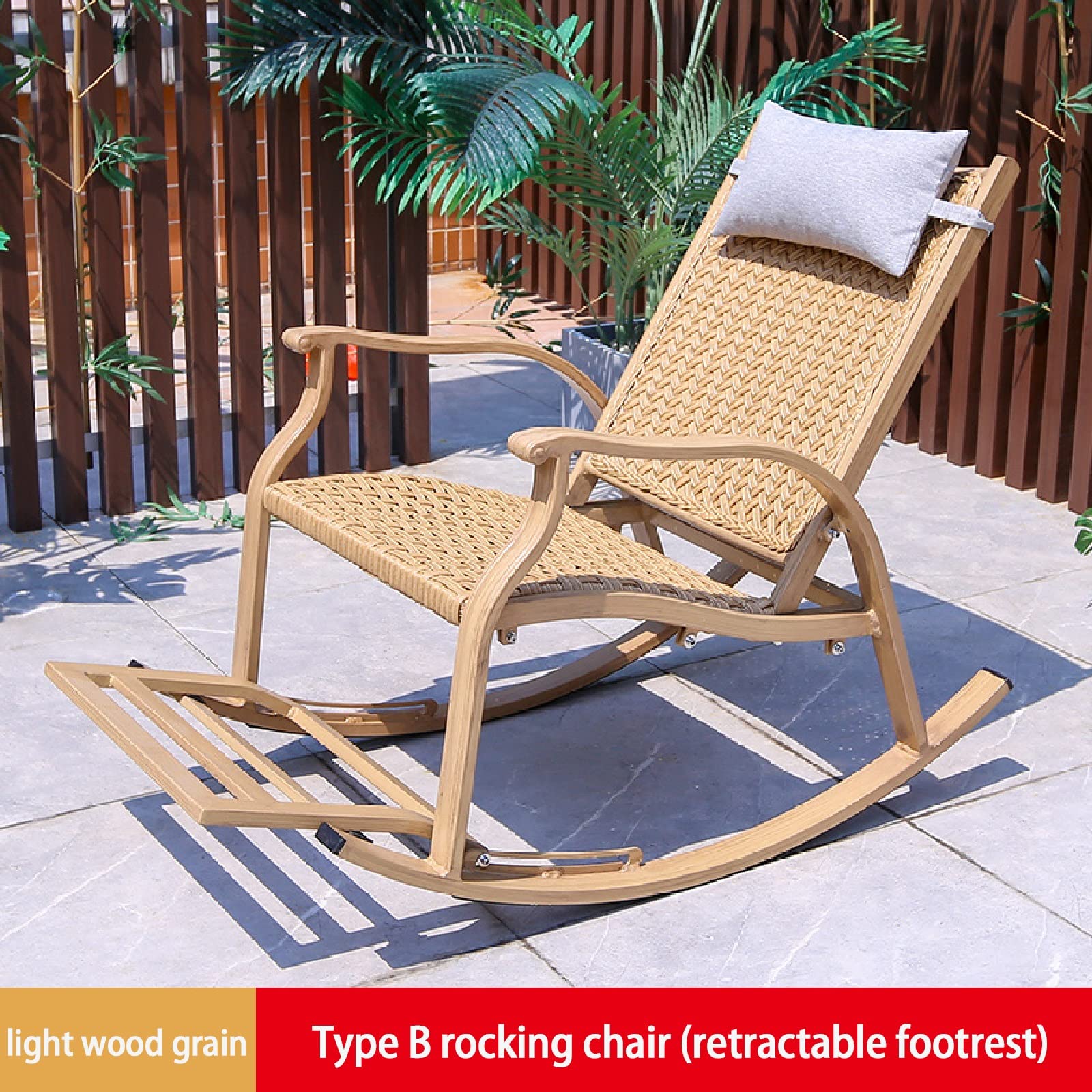 Fauteuils de salon à bascule,rocking chair adulte rotin,fauteuil de jardin à bascule relax,Repose-pieds télescopique avec appui-tête Accoudoirs spacieux pour porche, jardin, terrasse ( Color : Dark wo