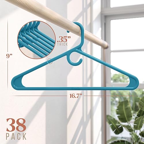 Miniatura 2 de Perchas de ropa de plástico ultra resistentes - Azul - Perchas duraderas para abrigos, trajes y ropa (paquete de 38 - azul)