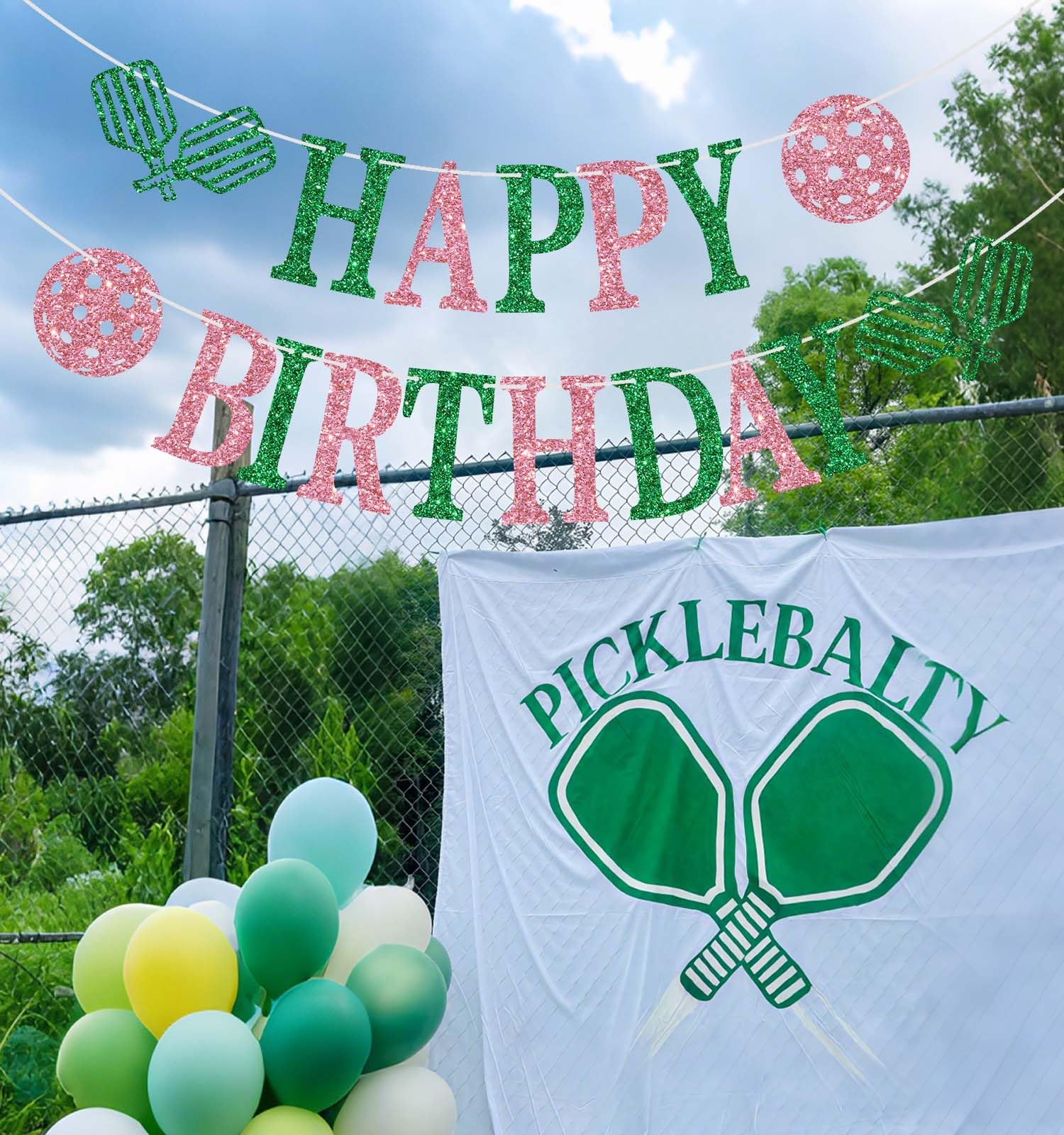 Ghirlanda Decorativa Pickleball Rosa - Banner Completo Di 8 Pezzi, 14,2x15 Cm, Per Compleanni, Baby Shower, Feste A Tema