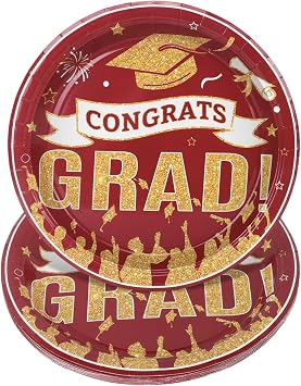 50PCS 2026 Graduation Paper Plates, 9in Grad Plates Dinner Cake Dessert Plate for Congrats Grad Class Of 2026 Party Decorations