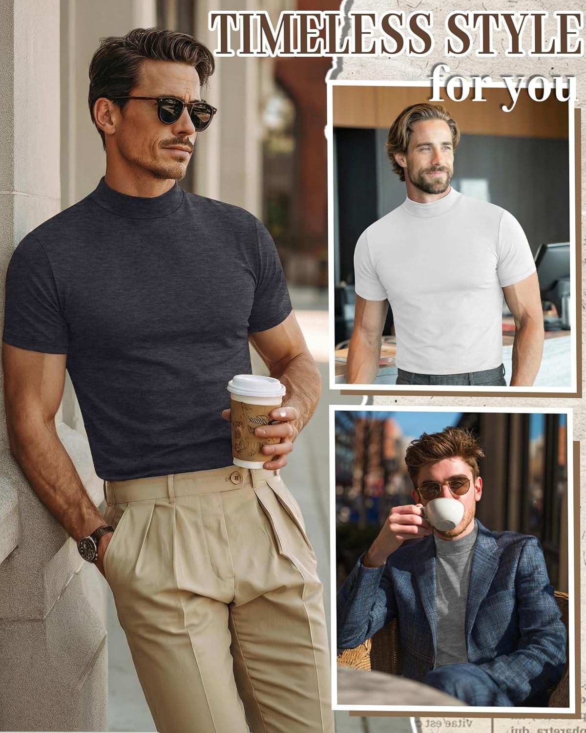 Ficerd 4 Pack Men's Mock Neck T Shirts, Short Sleeve Mock Turtleneck Undershirt Pullover Basic Tops Causal Solid Tee for Men - Image 5