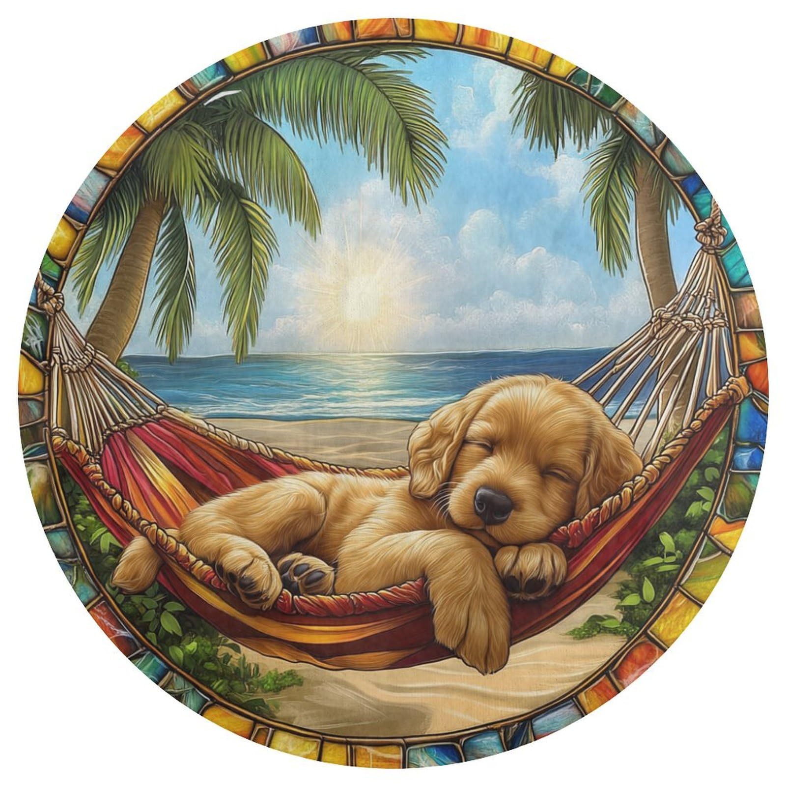Tapis rond antidérapant motif chiot idéal pour un coin lecture zen