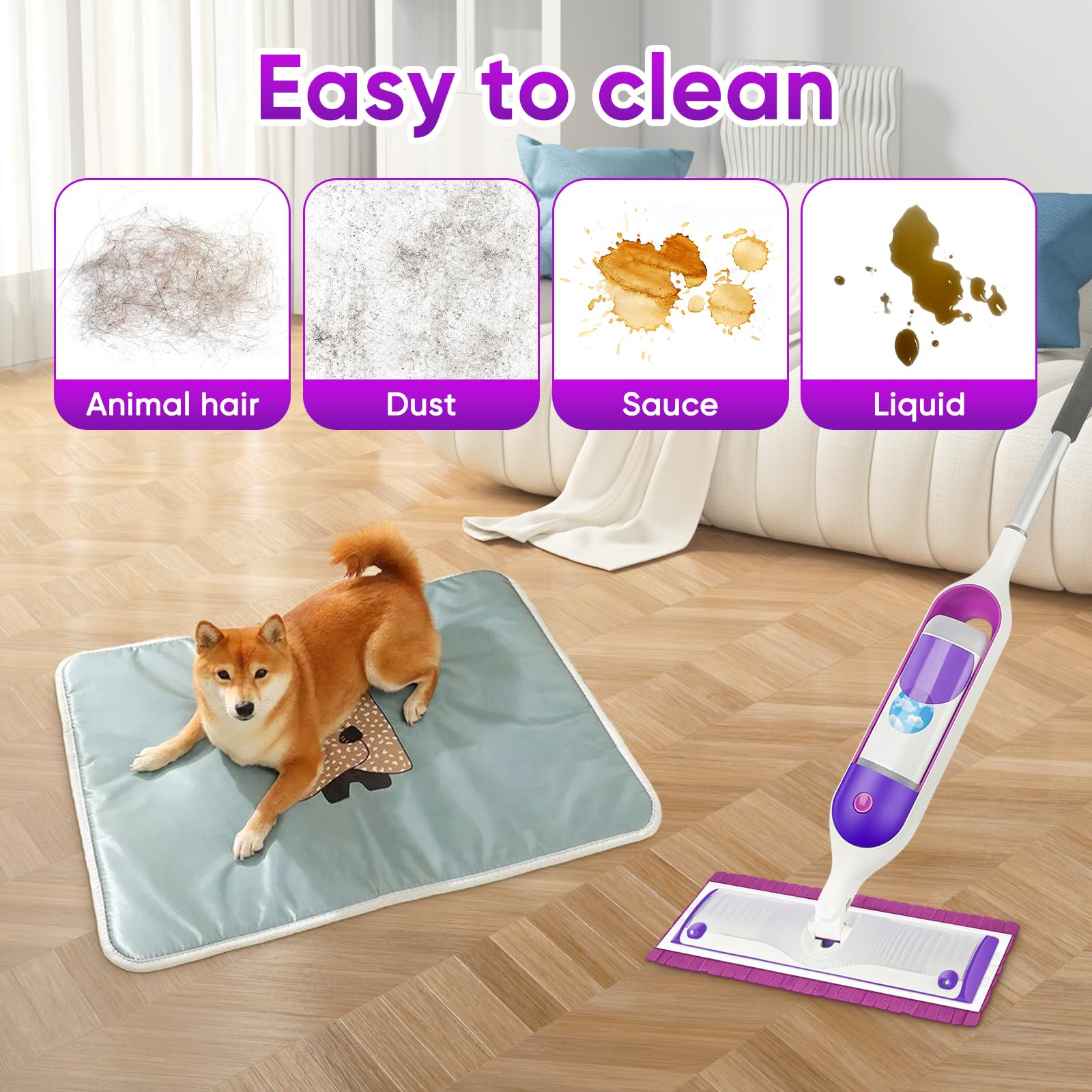Lot de 8 recharges pour balai à franges Swiiffer Power Mop Multi-Surface Wood Mop - Lavables et réutilisables - En microfibre - Pour tous les sols - 2 jaunes + 2 violets + 2 bleus + 2 gris
