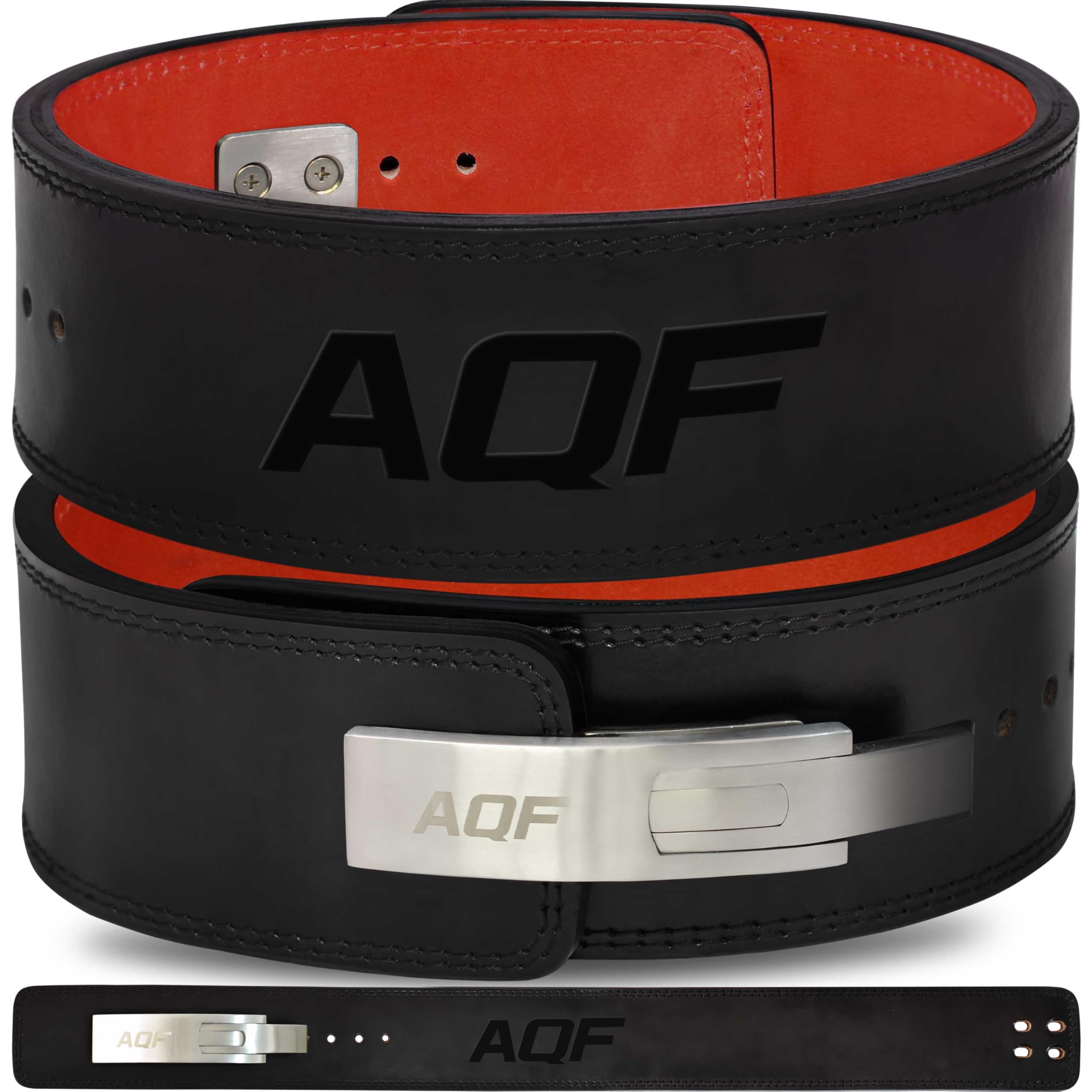 AQF Weight Lifting Belt for Men - 4” Wide x 13mm Thick Powerlifting Lever Buckle Gym Fitness Belt Heavy Duty Back Support Leather Deadlift Belt Workout Belt Bodybuilding (Stainless Steel Buckle, L)