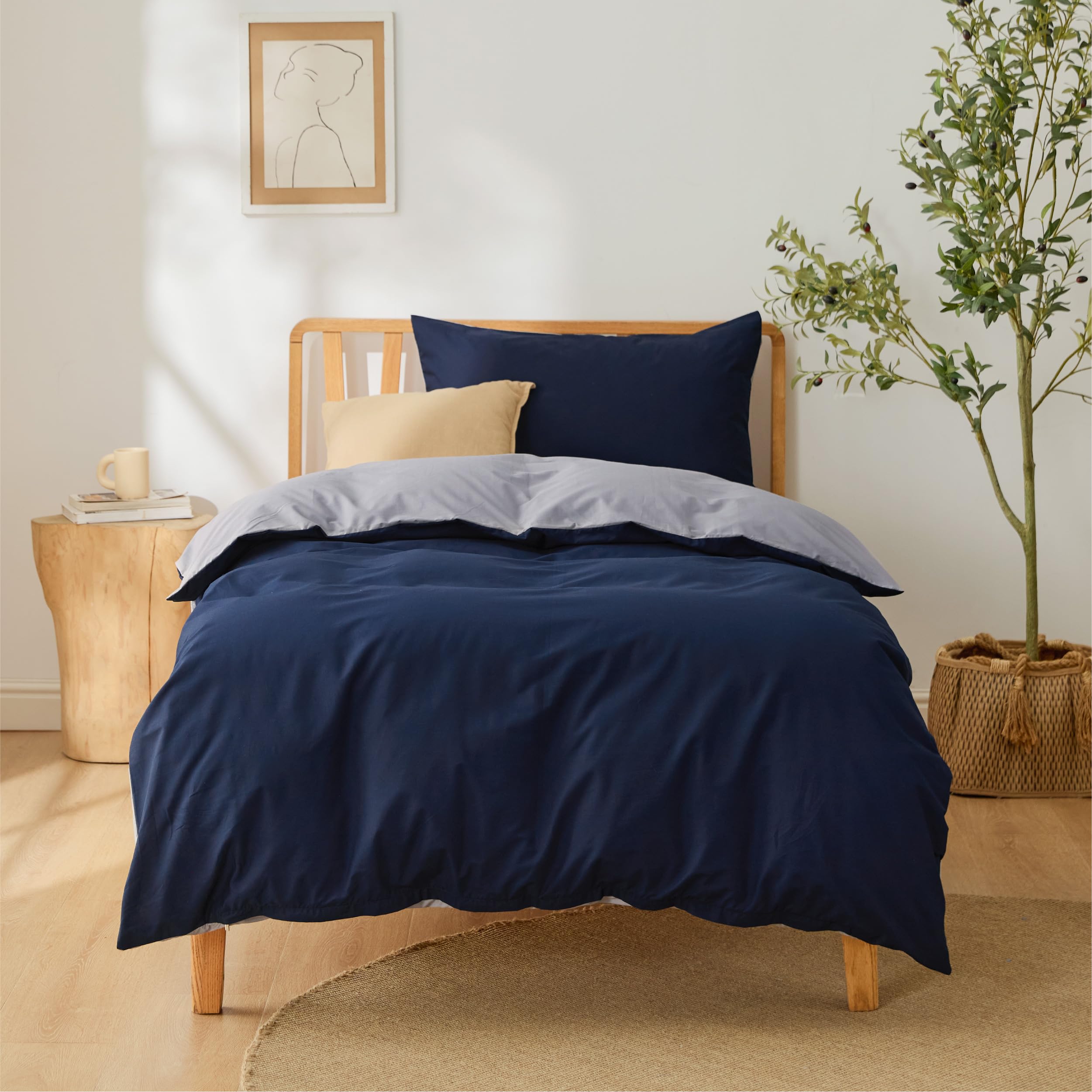 BEDSURE Pościel pojedyncza niebiesko-szara – 1 poszwa na kołdrę 135 x 200 cm + 1 poszewka na poduszkę 50 x 75 cm, Oeko-TEX Bedding niebiesko-szara, z zamkiem błyskawicznym