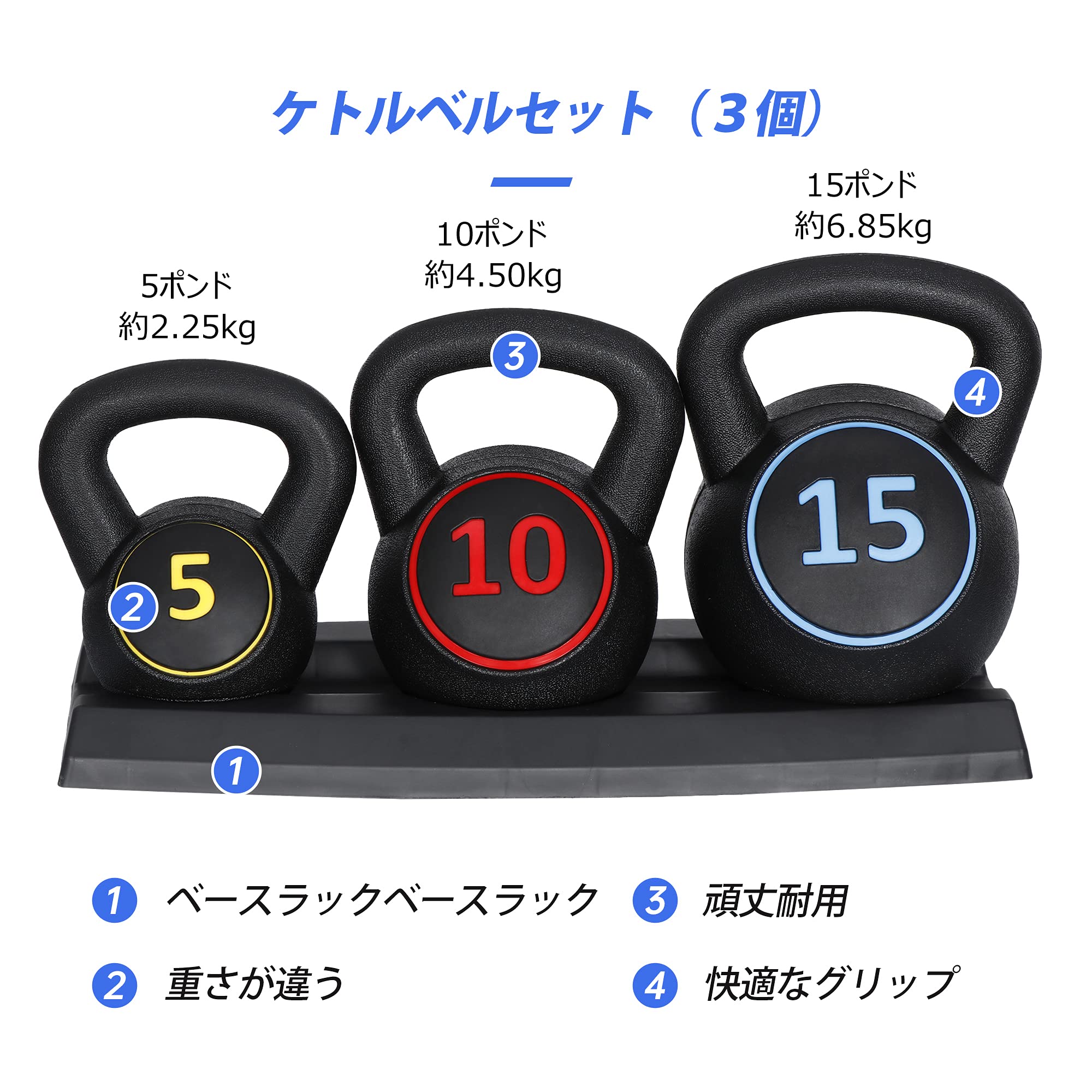 Amazon | JupiterForce ケトルベル 3個セット 約2.25kg 4.50kg 6.85kg  