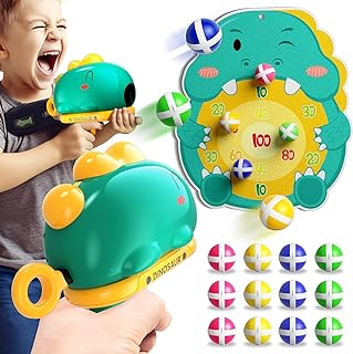 Doloowee Dinosaur Dartboard Shooting Toy, Throwing Game, Toy Guns with Target, 12 Sticky Balls, Indoor/Outdoor Garden Toy for Boys and Girls, 3-5 Years Old (Green)