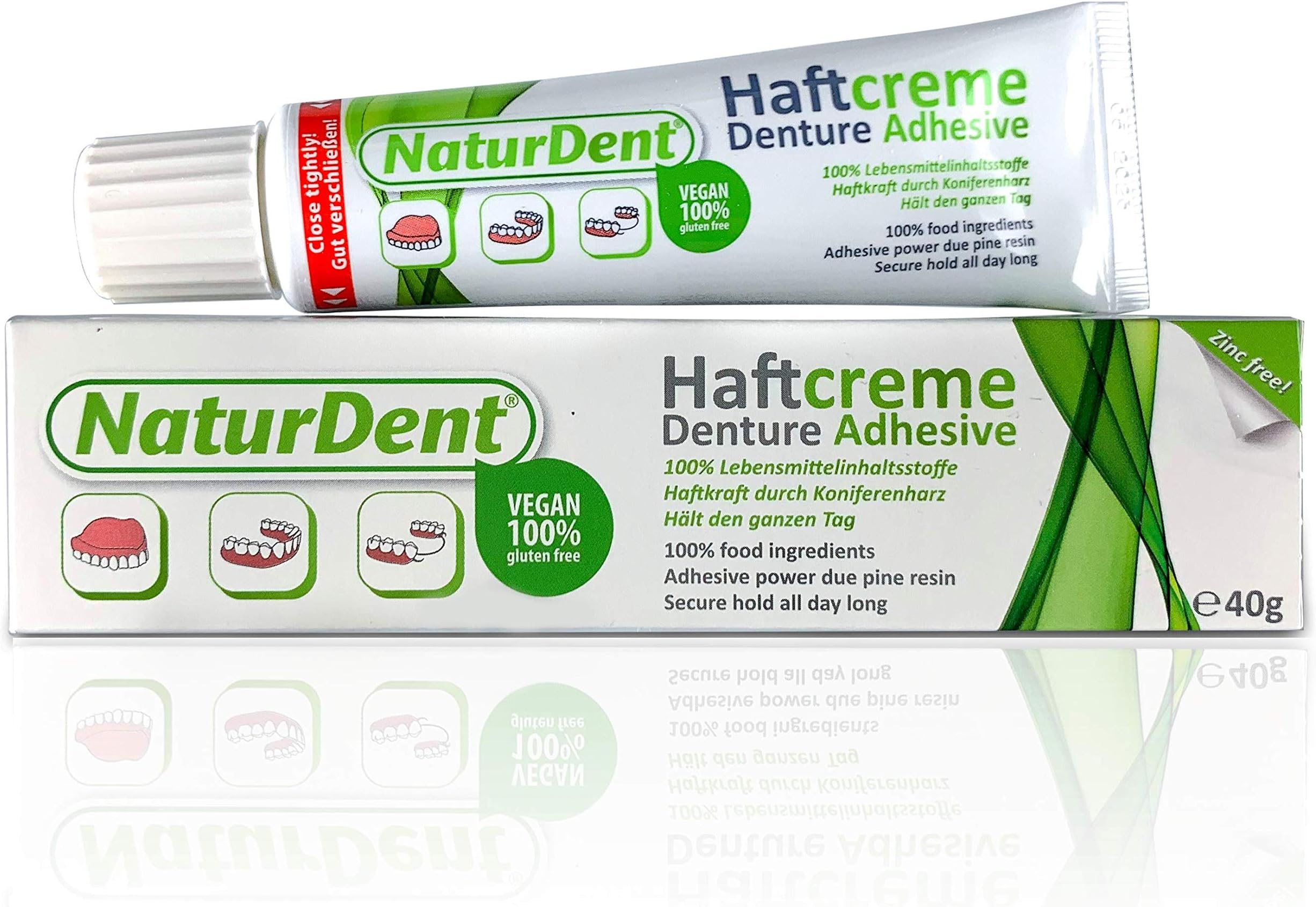 Natural Strong Denture Adhesive NaturDent holds Dentures Longer and Stronger No Zinc No Petrochemical No Paraben No Yucky Taste