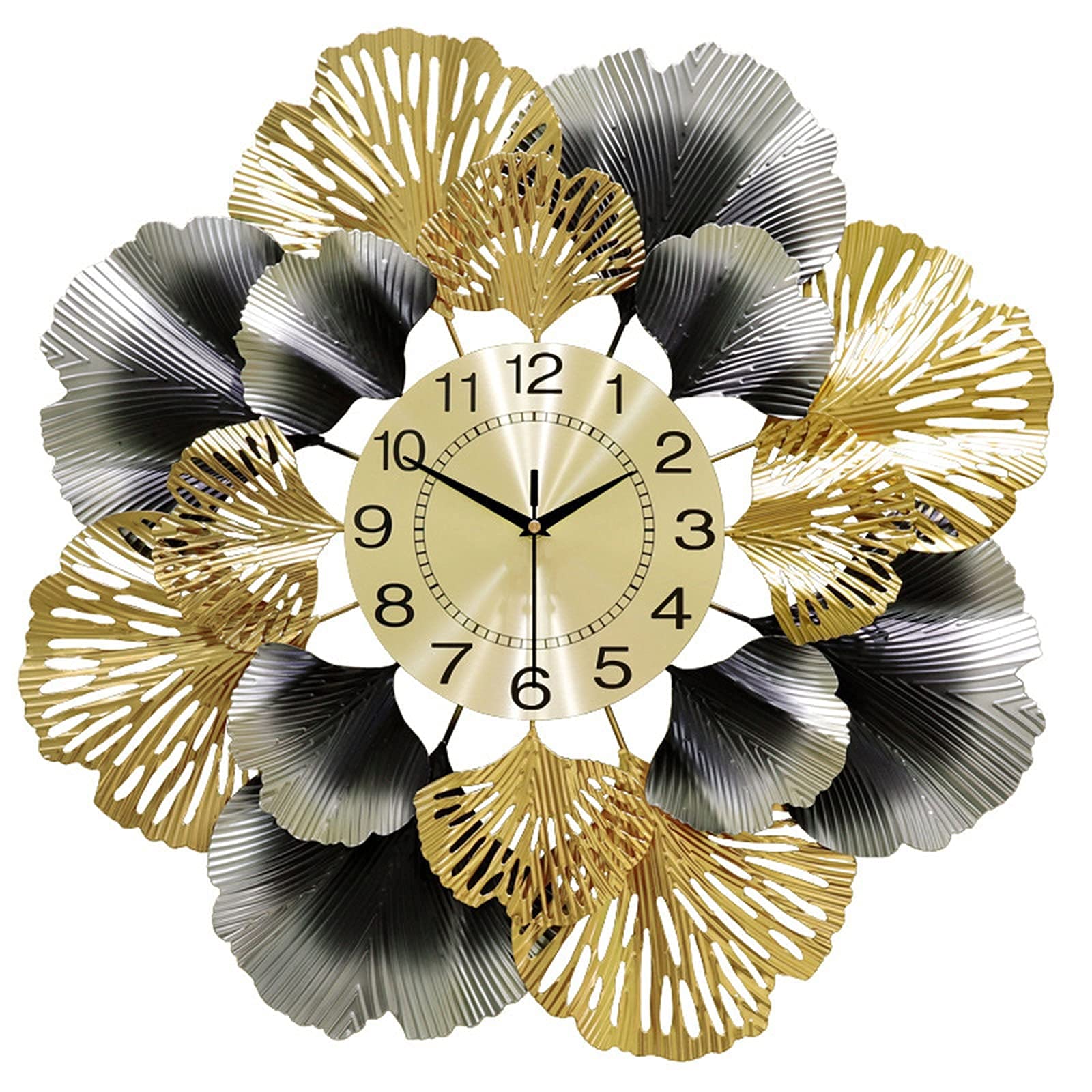 SaryEdge European Style Wall Clocks Metal Round Wall Clock Rough Gross Creative Ginkgo Leaf Wall Clock Mute Modern Art Wall Clock for Living Room,A,A,A