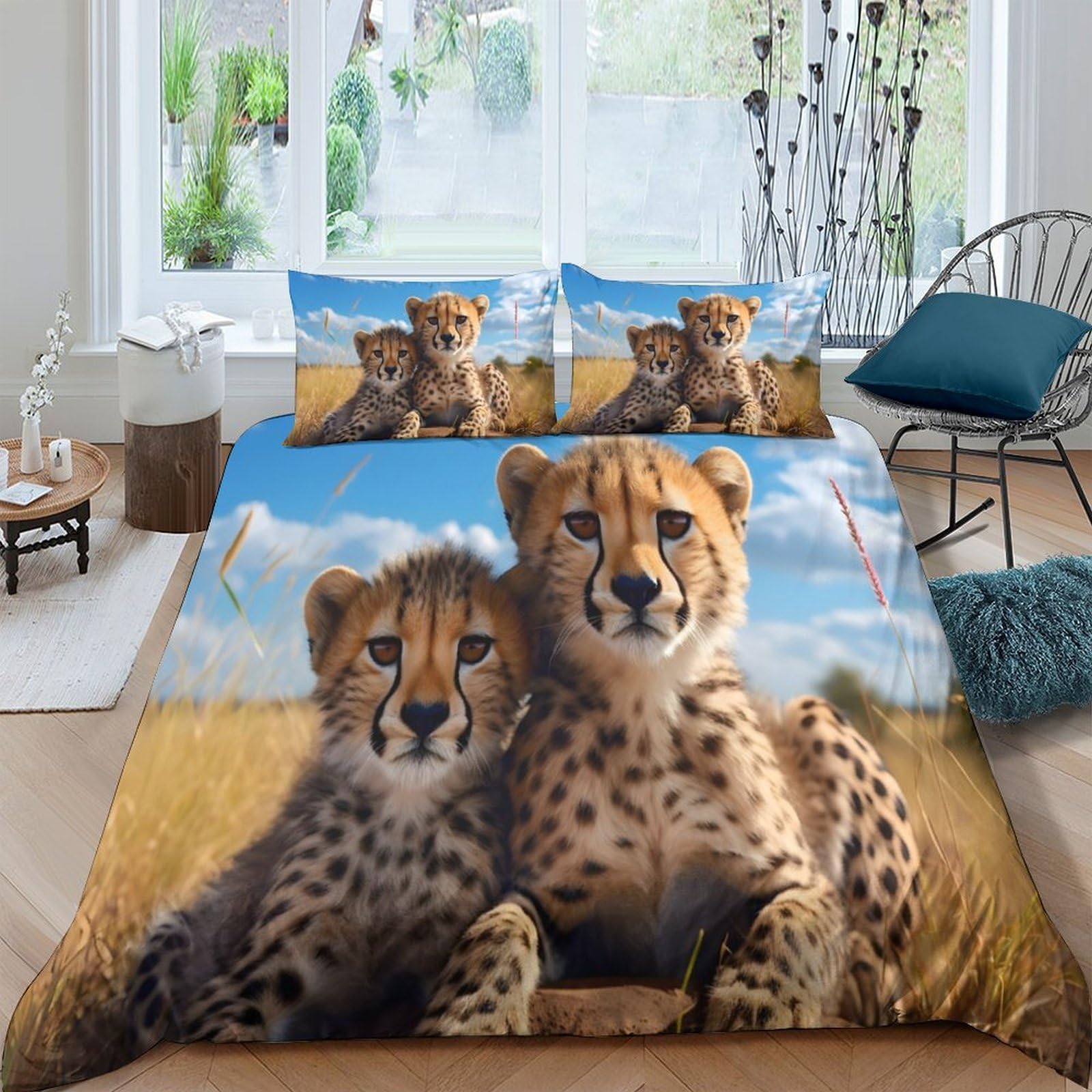 Ctjqhvkz Style-2 3D Printed Cheetah Wildlife Fitted Sheet Microfiber Soft Decorative Savannah Bed Cover For Bedroom Dorm Mattress Protection Single（135X200cm）