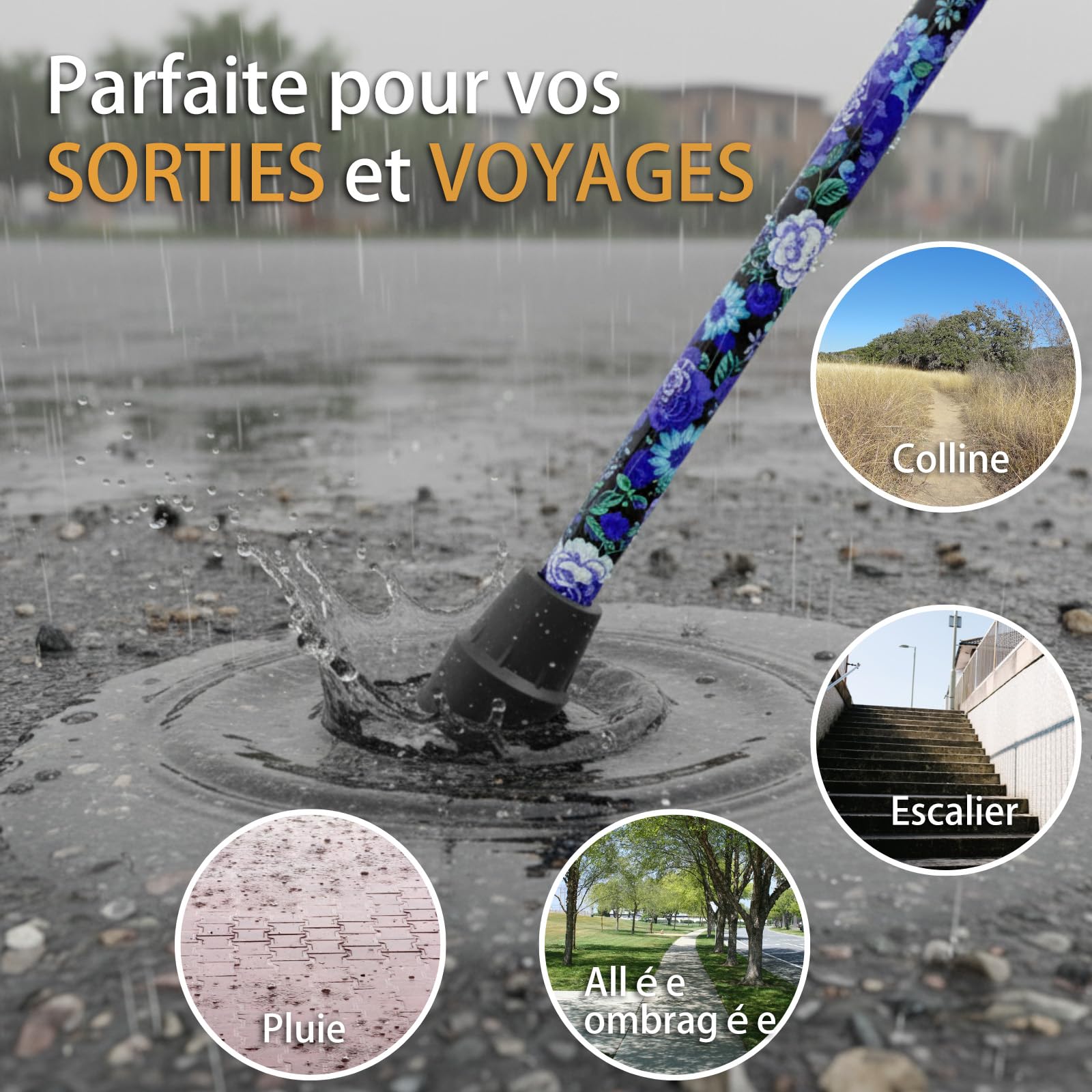 BeGrit Canne de Marche Pliable en Aluminium Canne de Marche Homme Femme Hauteur Réglable à 5 Niveaux Bâton de Marche de Voyage Tout-Terrain Réglable Cane Pliante Portable