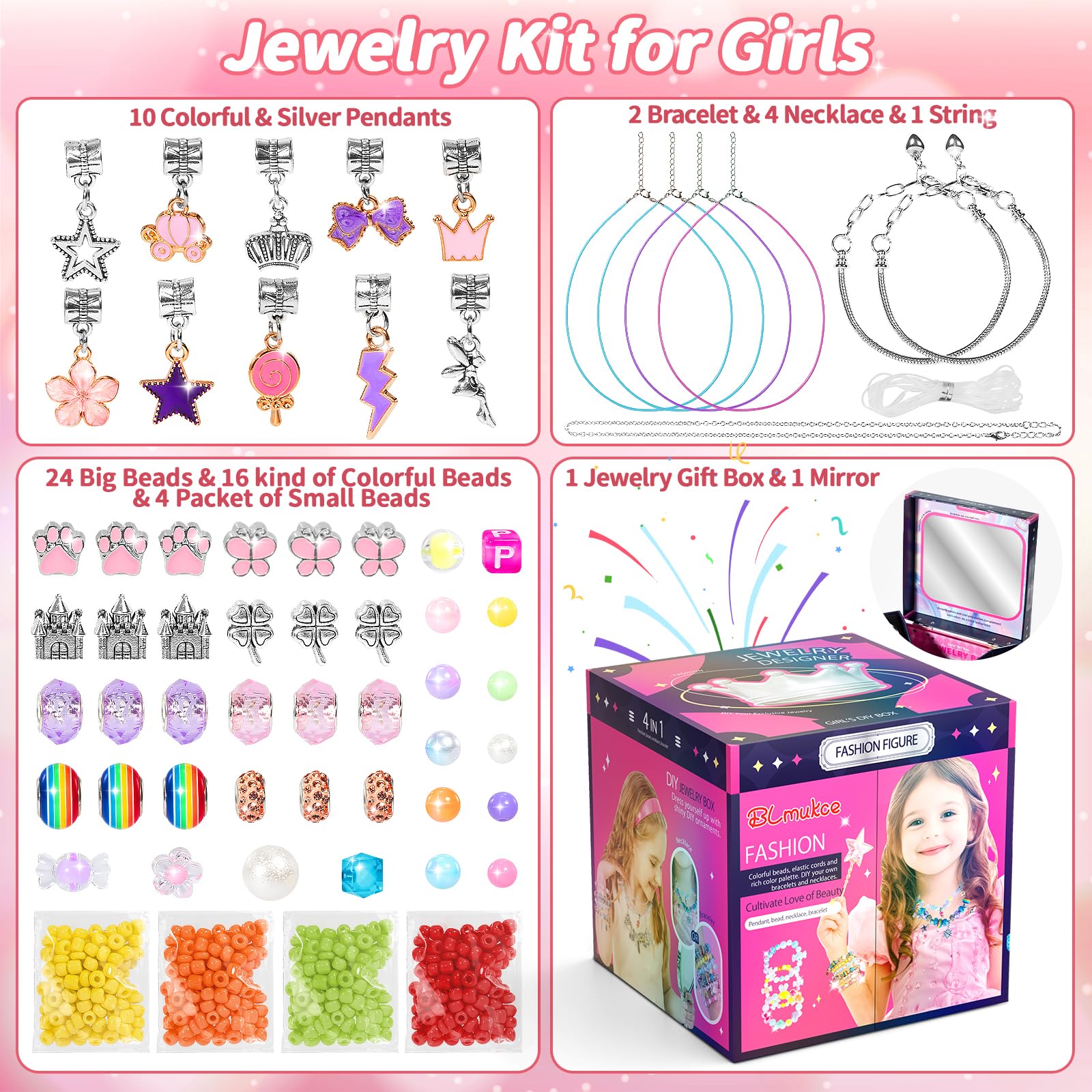 Kit De Fabrication De Bracelet 76 Pièces - Perles, Pendentifs, Breloques - DIY Rose - Adulte
