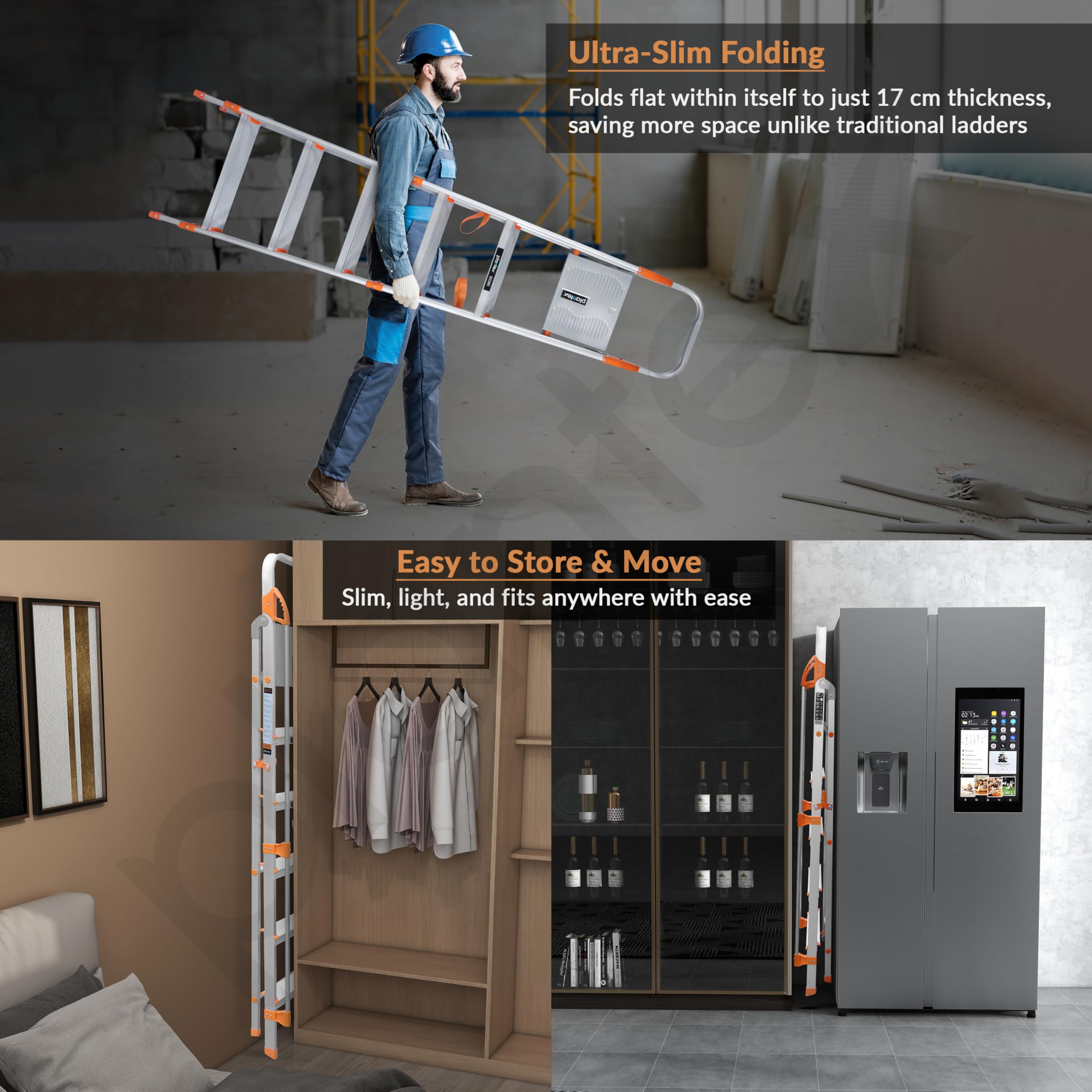Plantex Secura 6 Step Aluminium Ladder for Home/Foldable Ladder with Safe Hand Rails/5 Year Manufacturer Warranty(Orange-Silver) — Amazon image 8